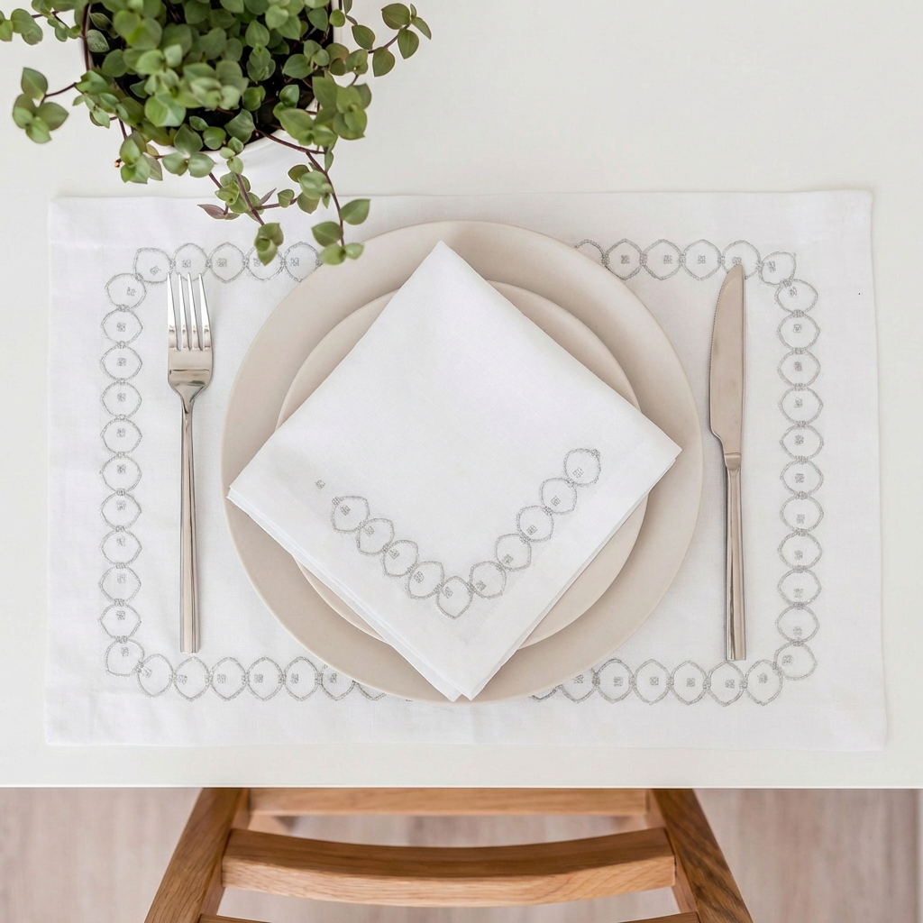 Dream Luxury Embroidered Table Linen Collection – 100% Egyptian Cotton & Linen
