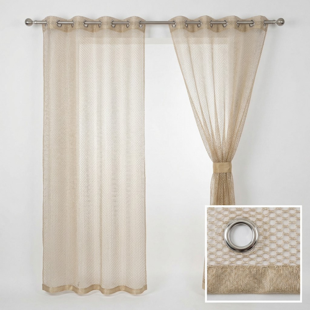 Geometric Open Weave Lattice Net Curtain