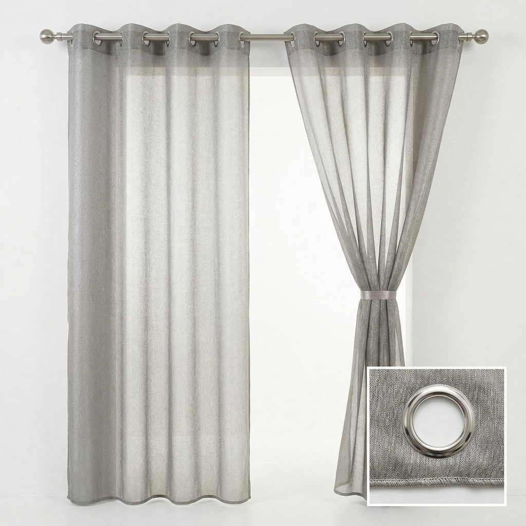 Mink Distressed Slub Tulle Sheer Curtains