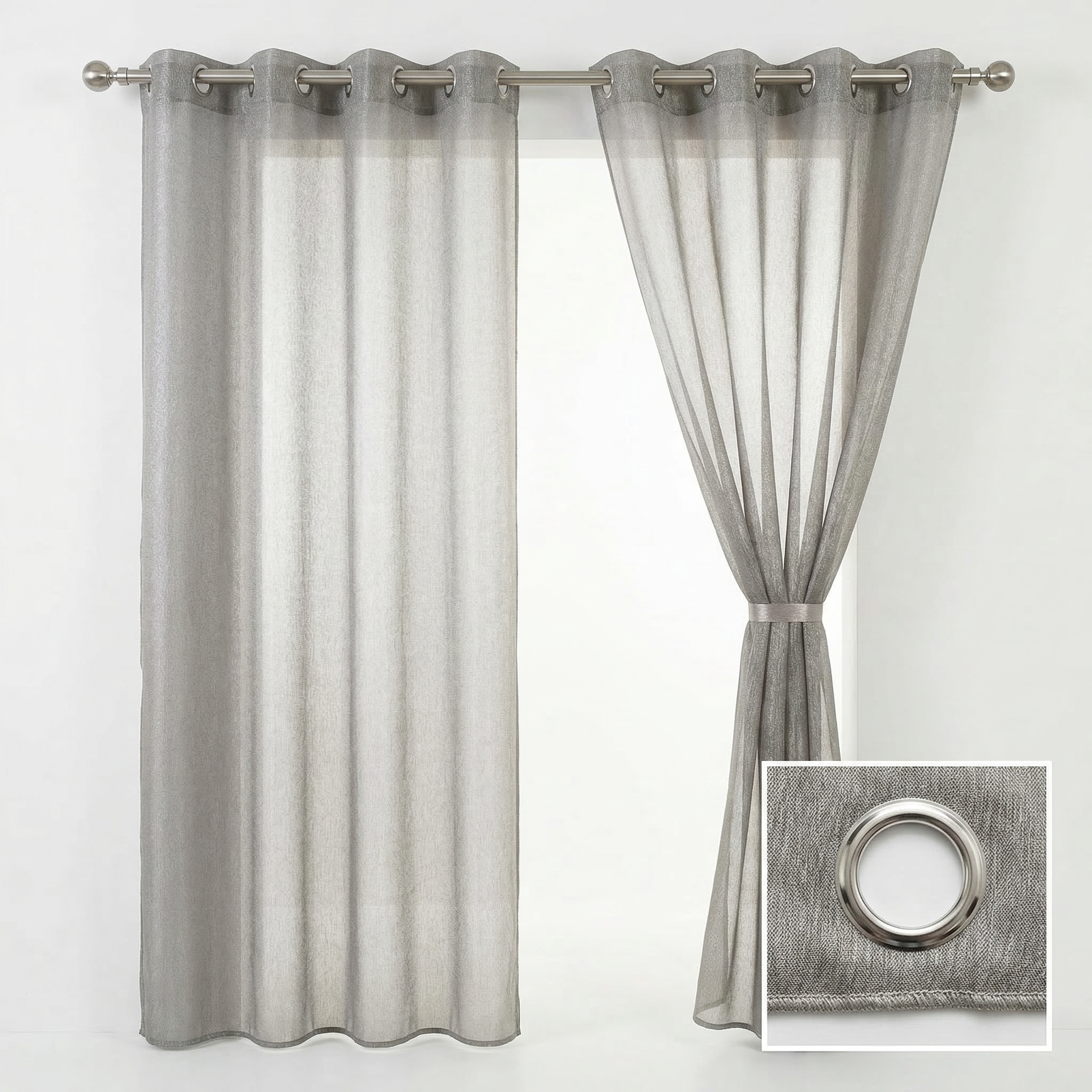 Mink Distressed Slub Tulle Sheer Curtains