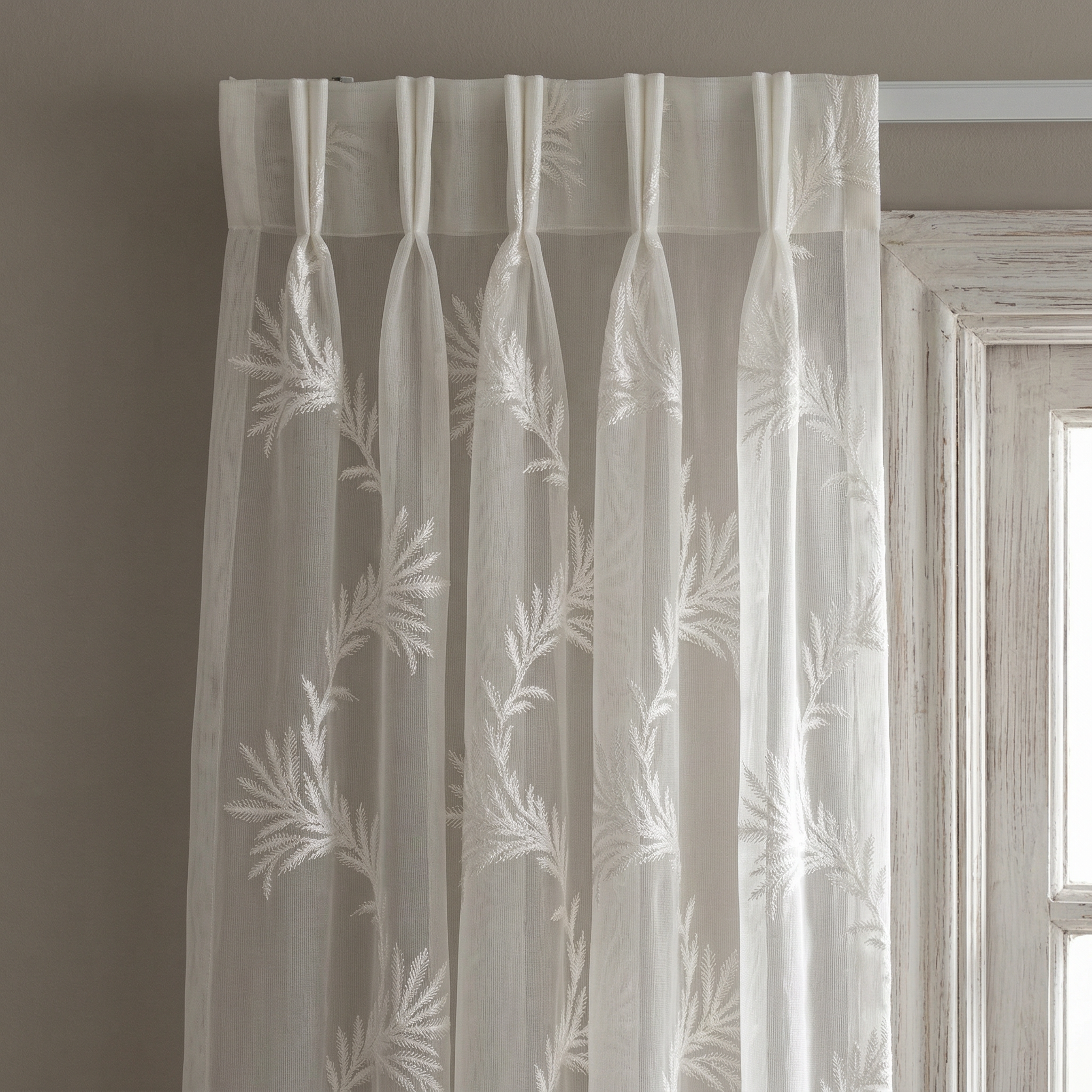 Botanical Leaf Embroidered Voile Curtains