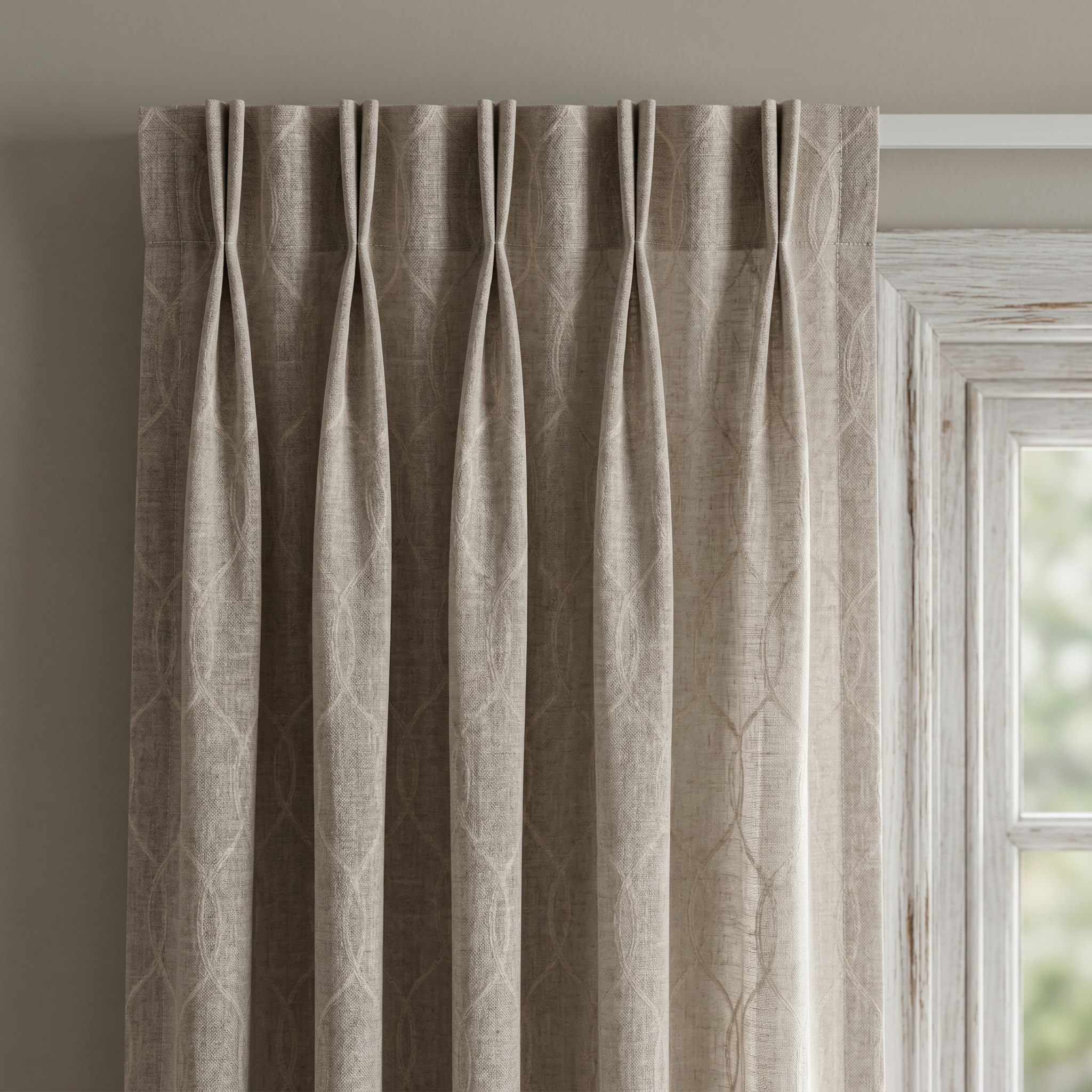 Contemporary Greige Textured Linen Patterned Curtain