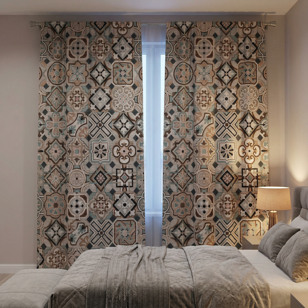Vintage Terracotta Pattern Curtains