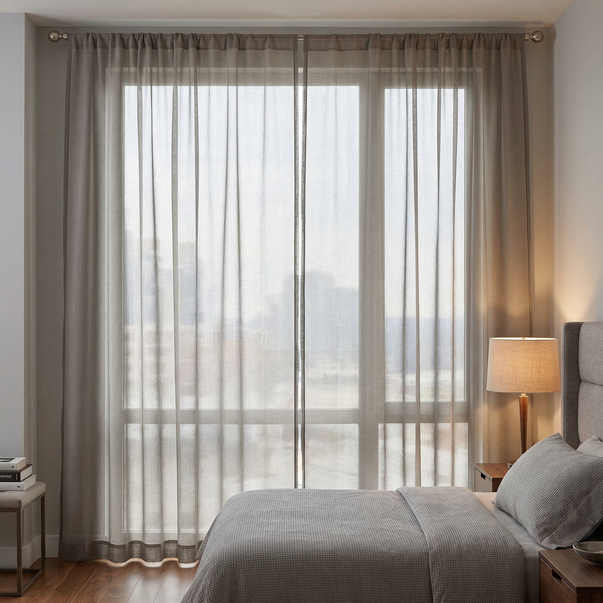 Square Grid Linen Effect Net Curtains