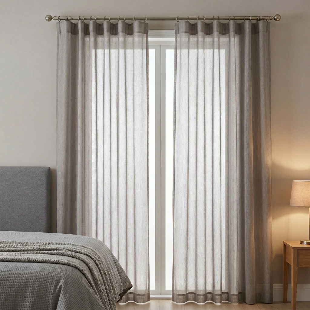 Elegant Stone Grey Textured Slub Tulle Curtain