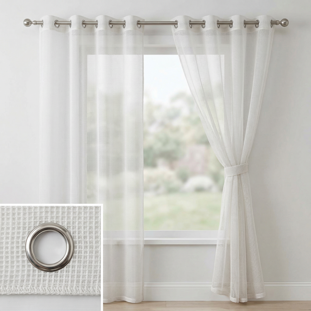 Square Grid Linen Effect Net Curtains