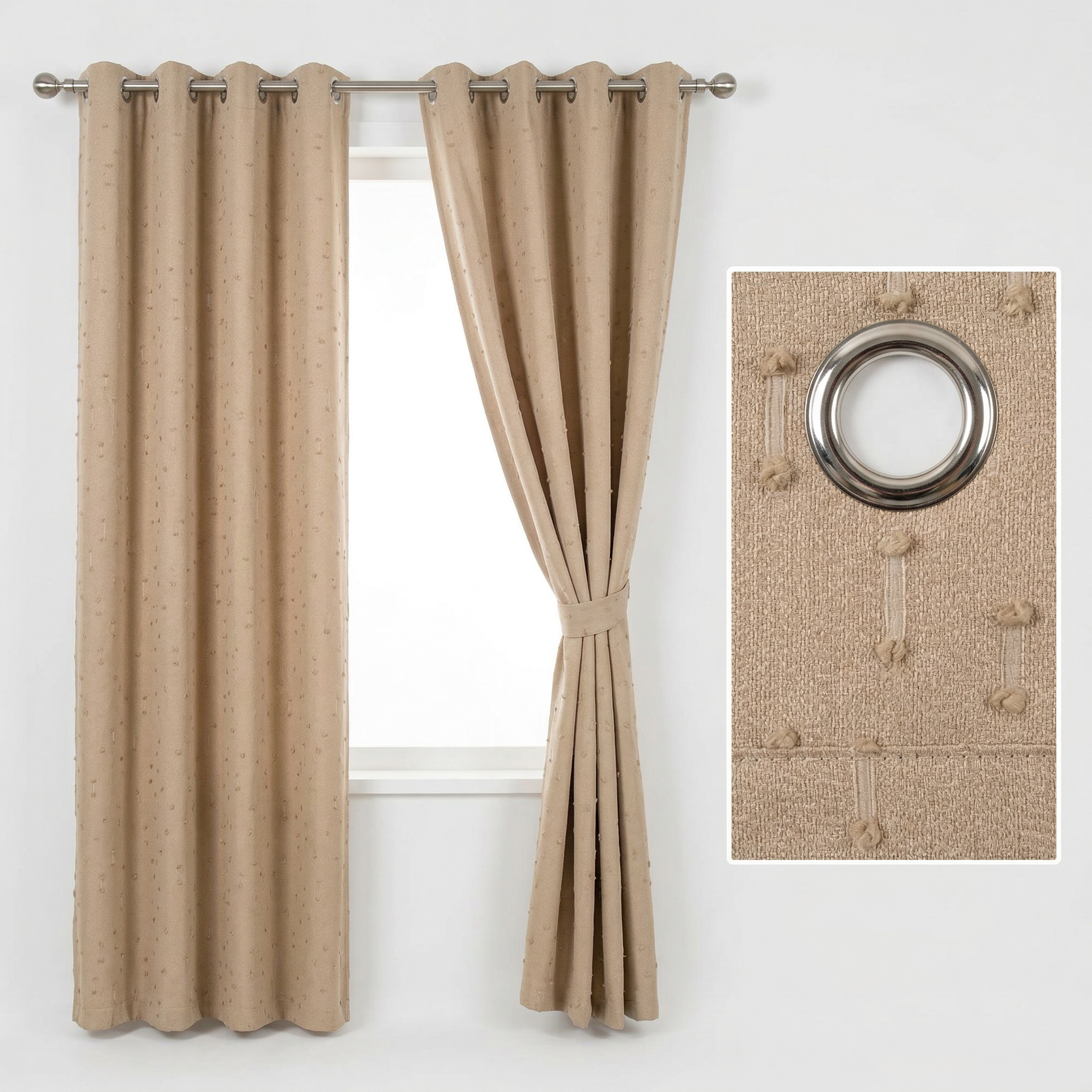 Stone Cream Cotton Linen Tweed Effect Curtain