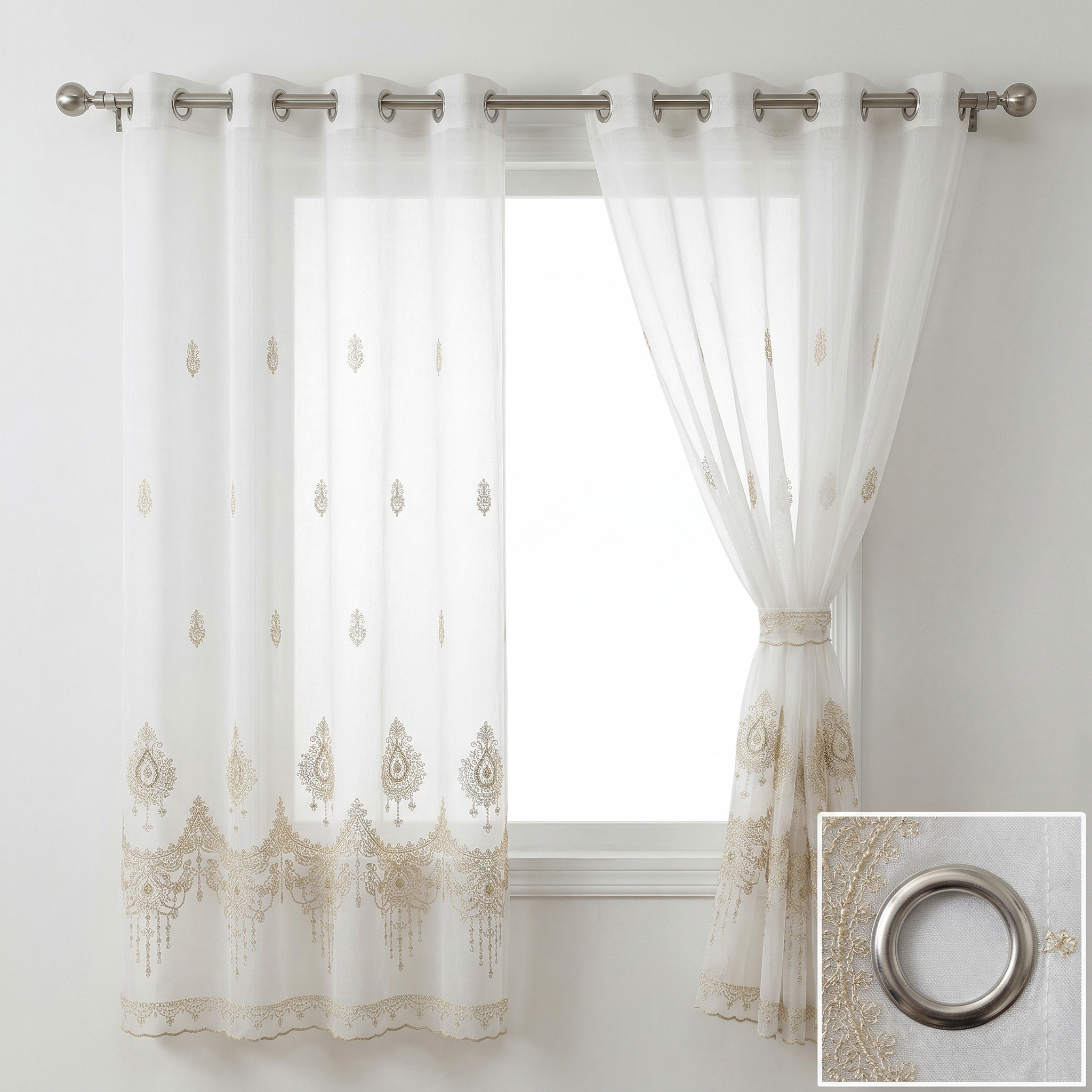 Luxury Cream Gold Vintage Embroidery Sheer Curtains