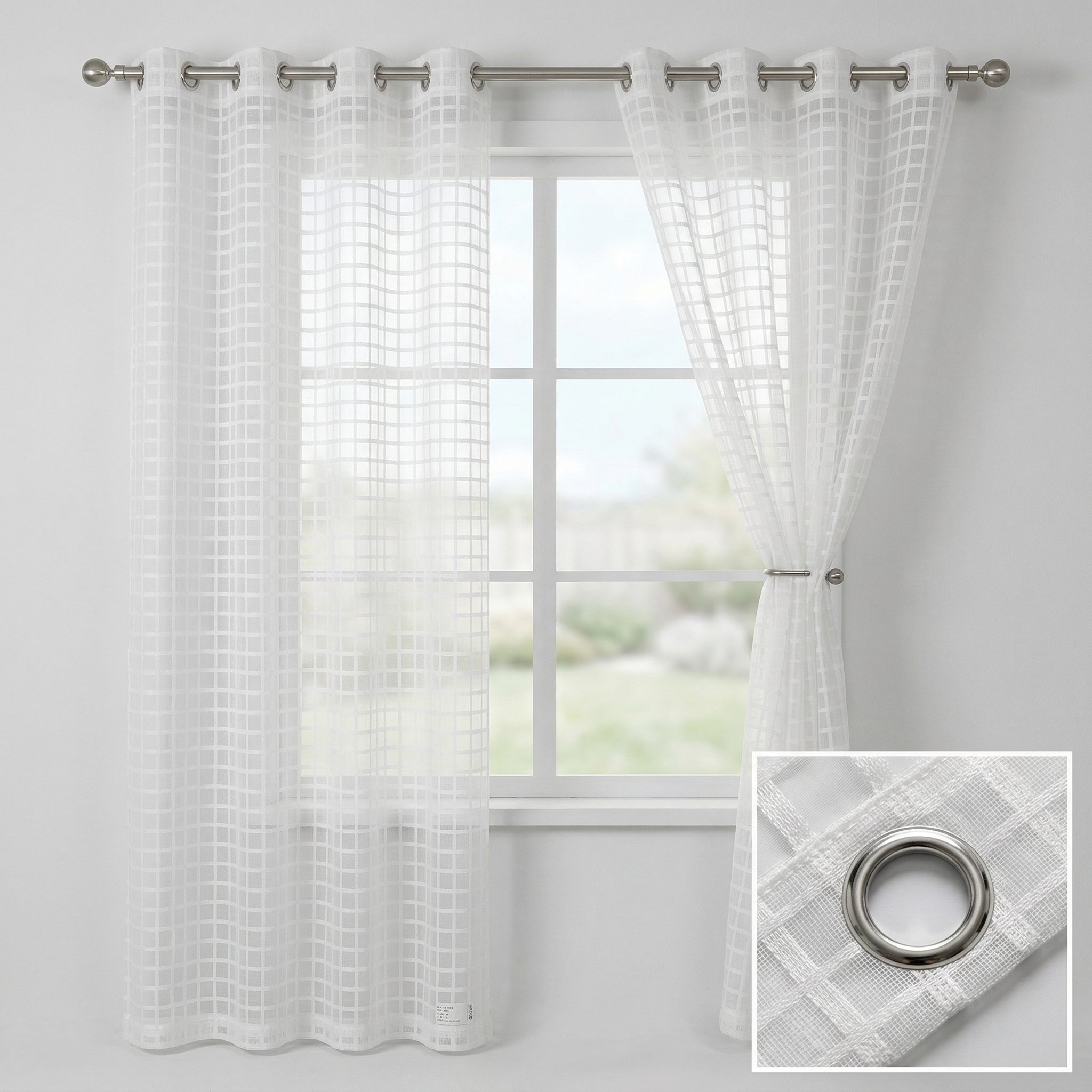 Modern Geometric Net Linen Blend Curtains