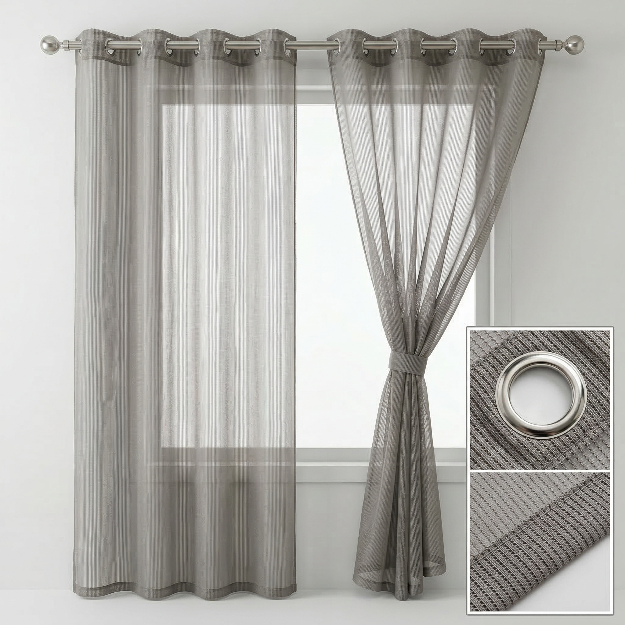 Square Grid Linen Effect Net Curtains