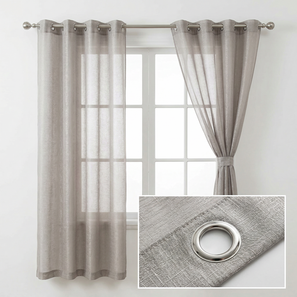 Elegant Stone Grey Textured Slub Tulle Curtain