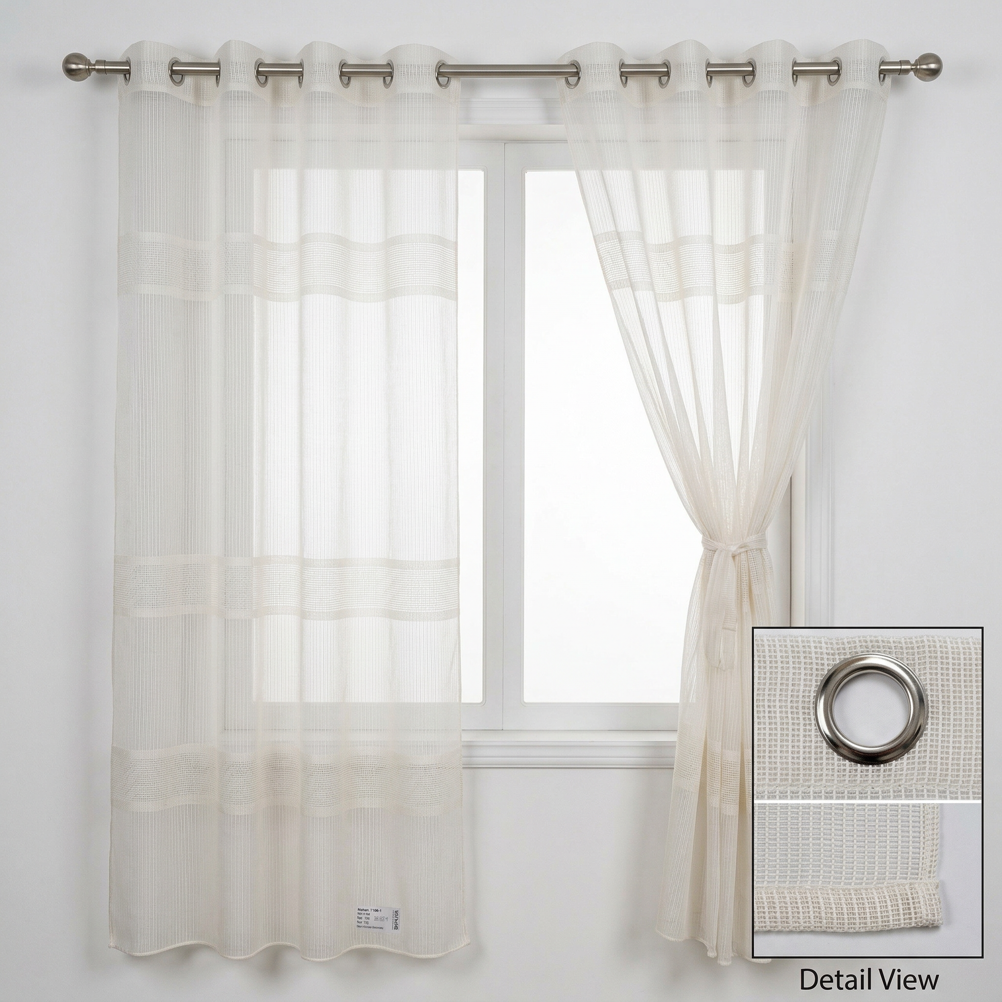 Evelyn Cream Textured Stripe Voile Curtains