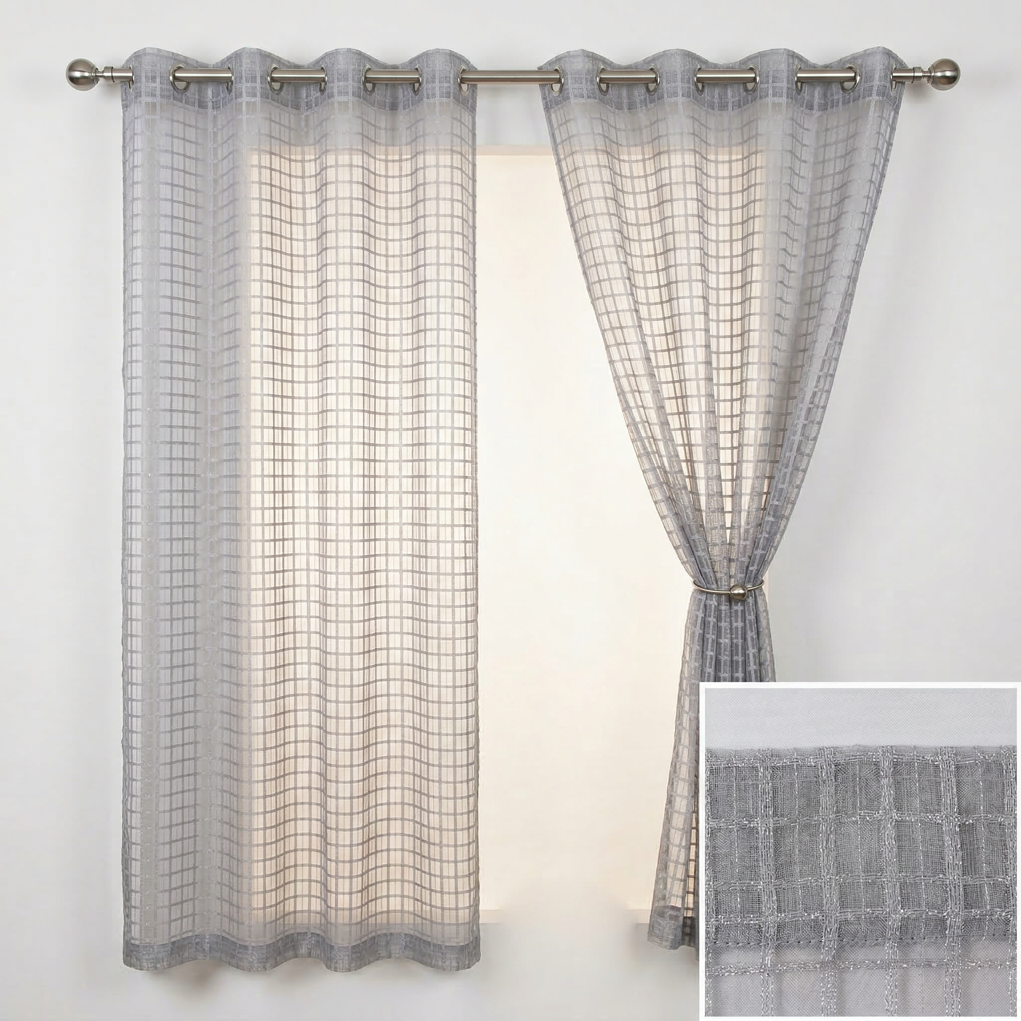 Modern Geometric Net Linen Blend Curtains
