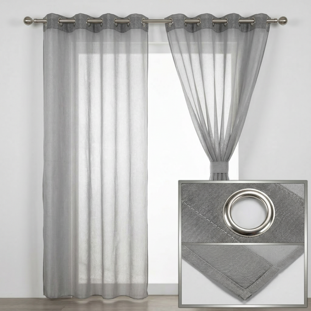 Mink Distressed Slub Tulle Sheer Curtains