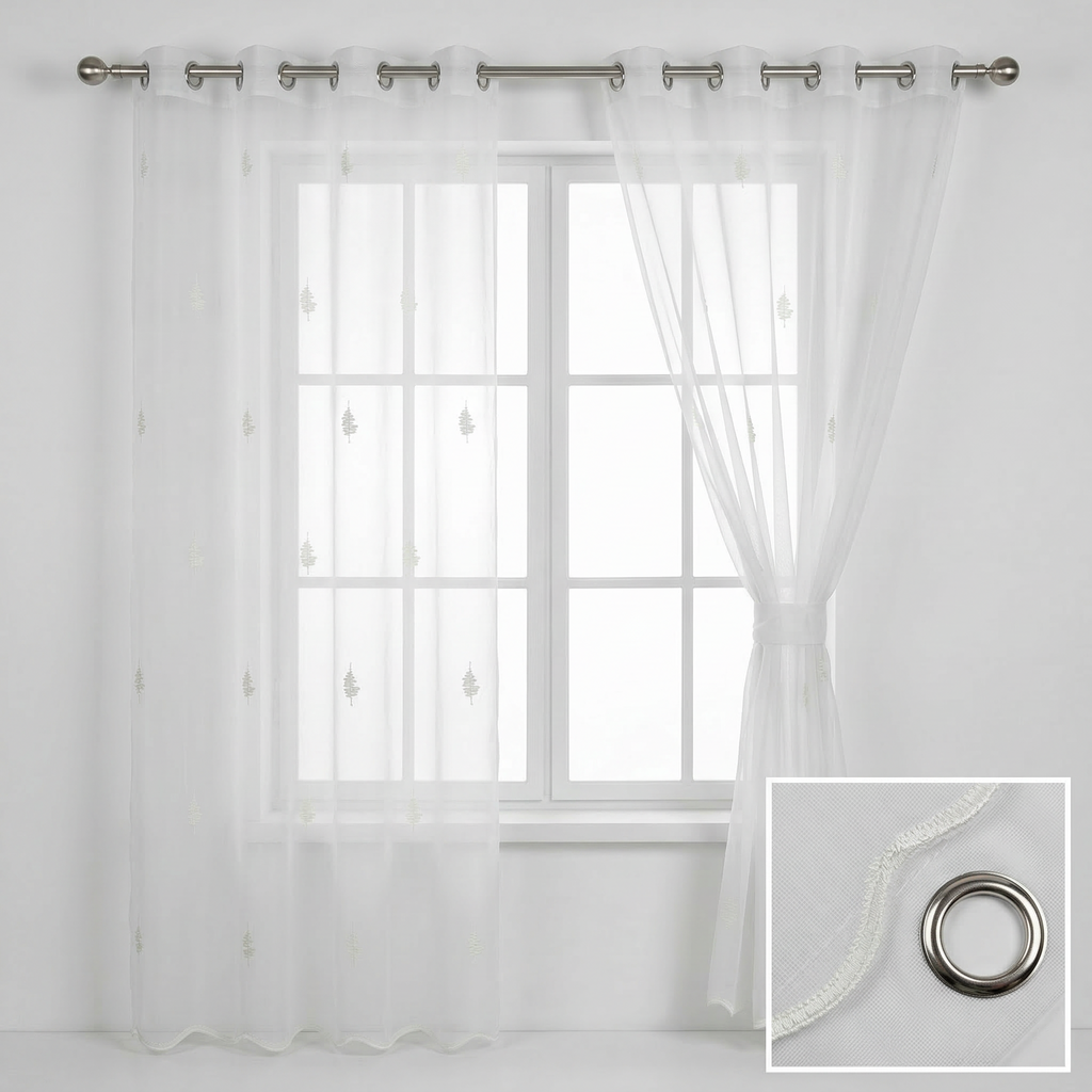 Scalloped Edge Embroidered Tulle Sheer Curtains