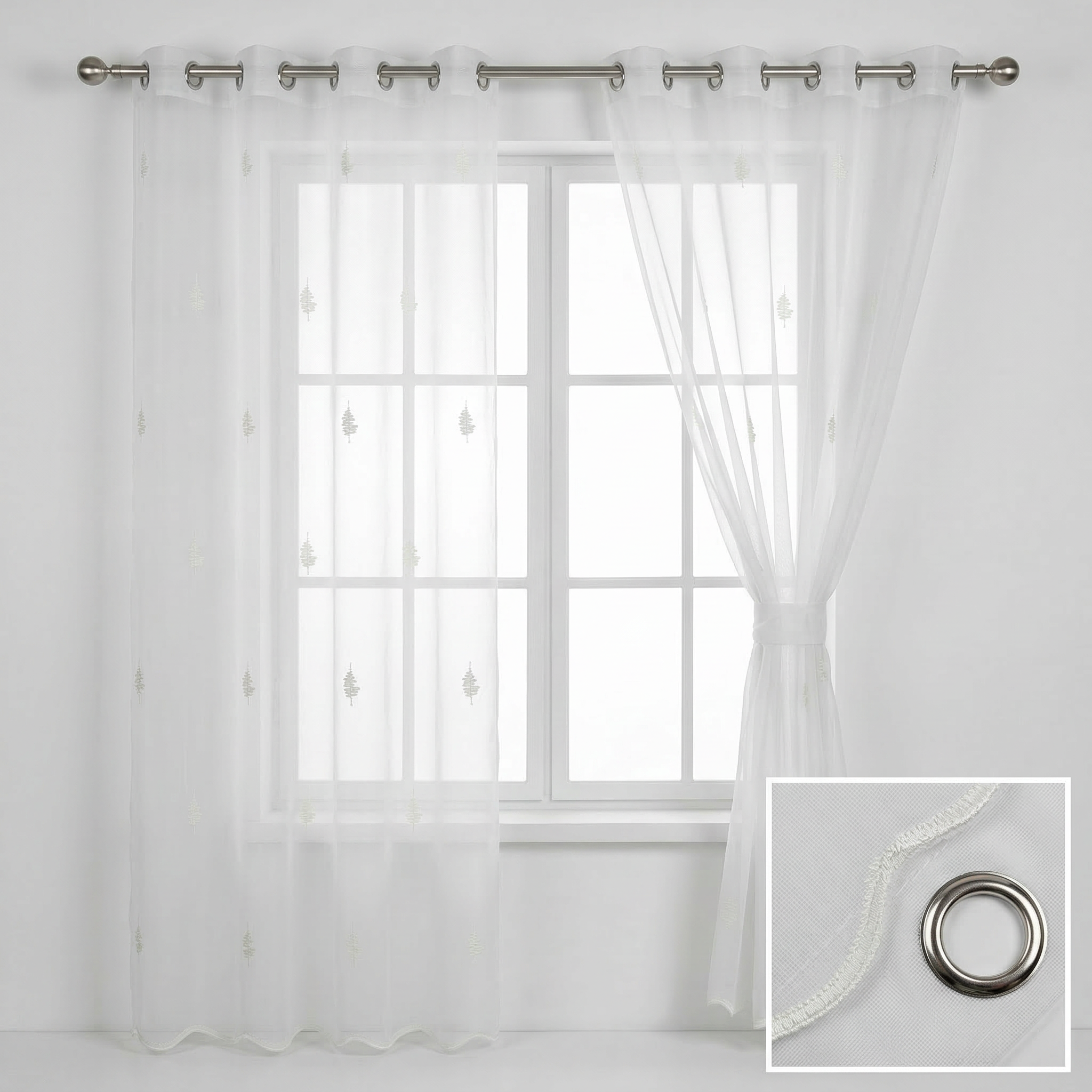 Scalloped Edge Embroidered Tulle Sheer Curtains