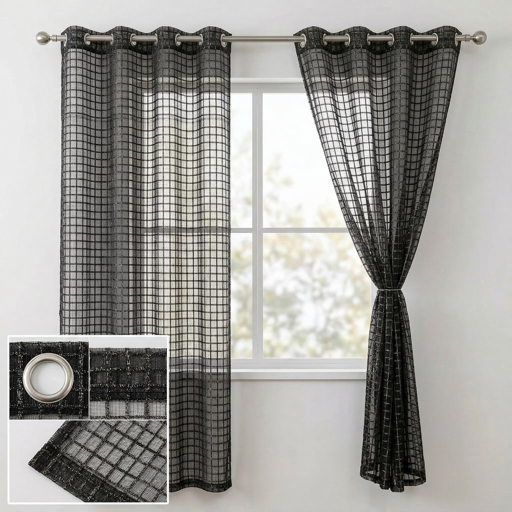 Modern Geometric Net Linen Blend Curtains