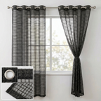 Modern Geometric Net Linen Blend Curtains