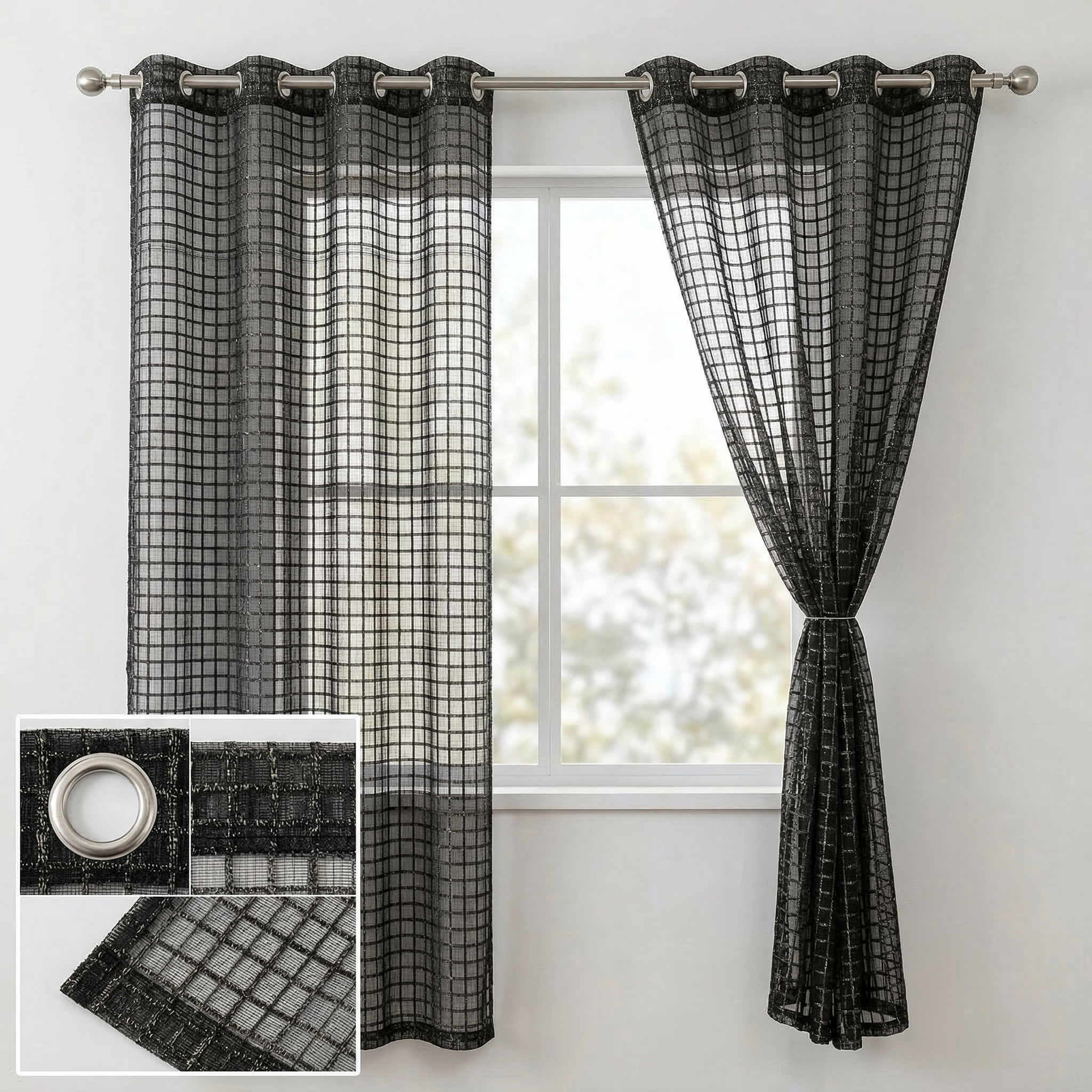 Modern Geometric Net Linen Blend Curtains