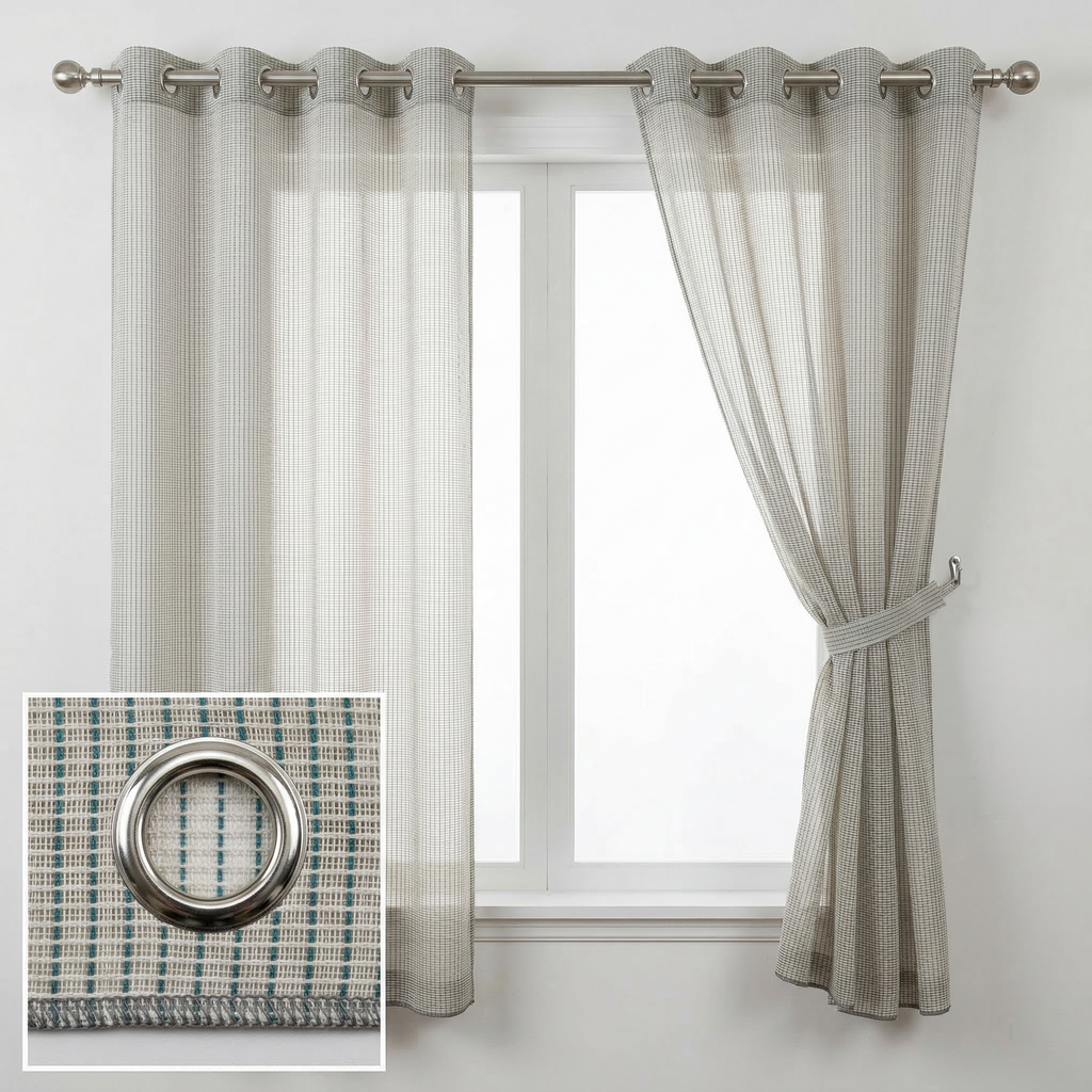 Square Grid Linen Effect Net Curtains