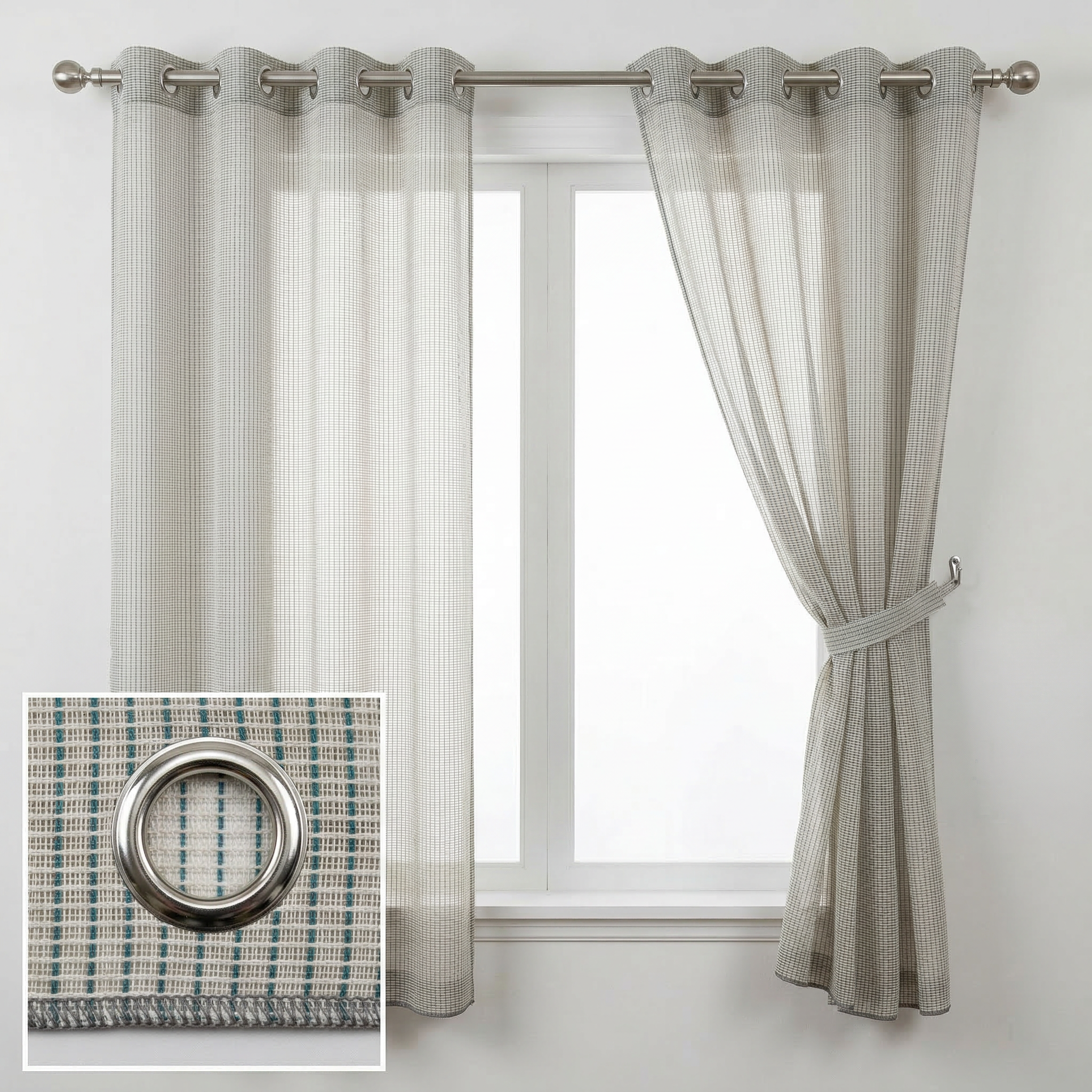 Square Grid Linen Effect Net Curtains