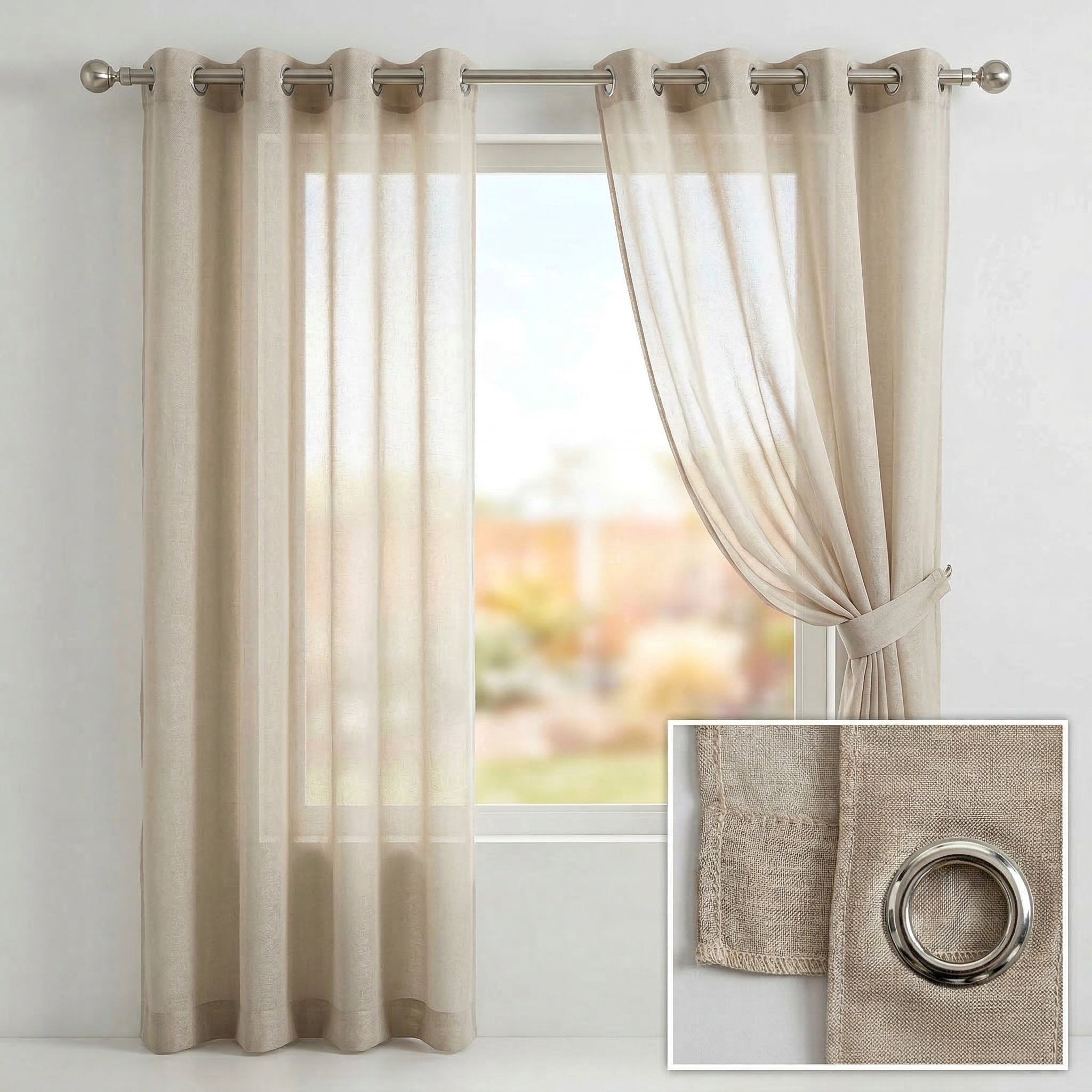 Mink Distressed Slub Tulle Sheer Curtains