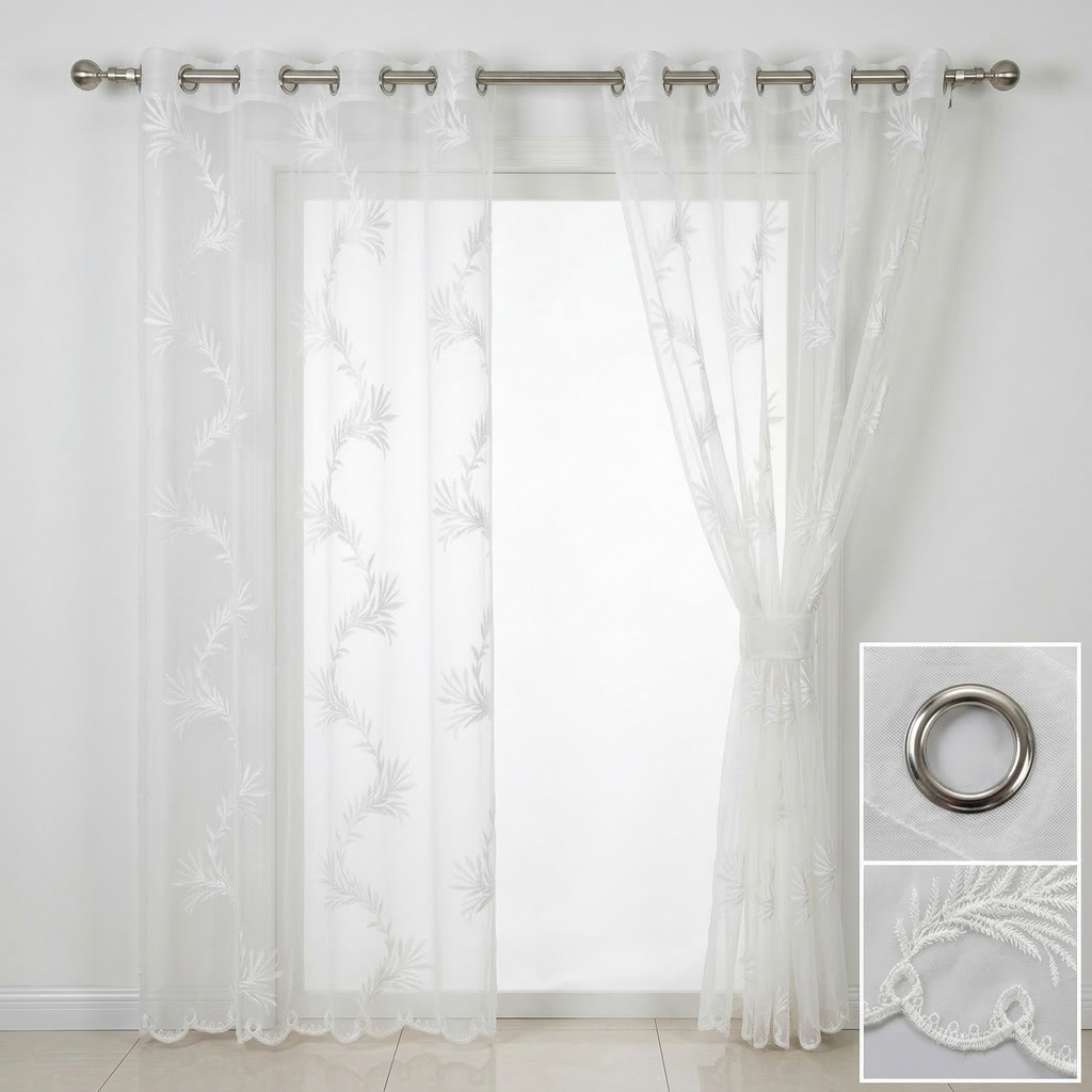 Botanical Leaf Embroidered Voile Curtains