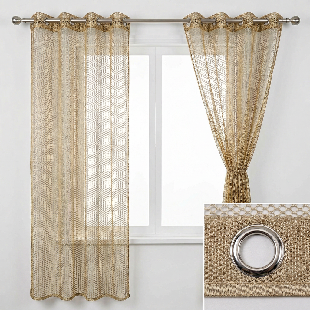 Geometric Open Weave Lattice Net Curtain