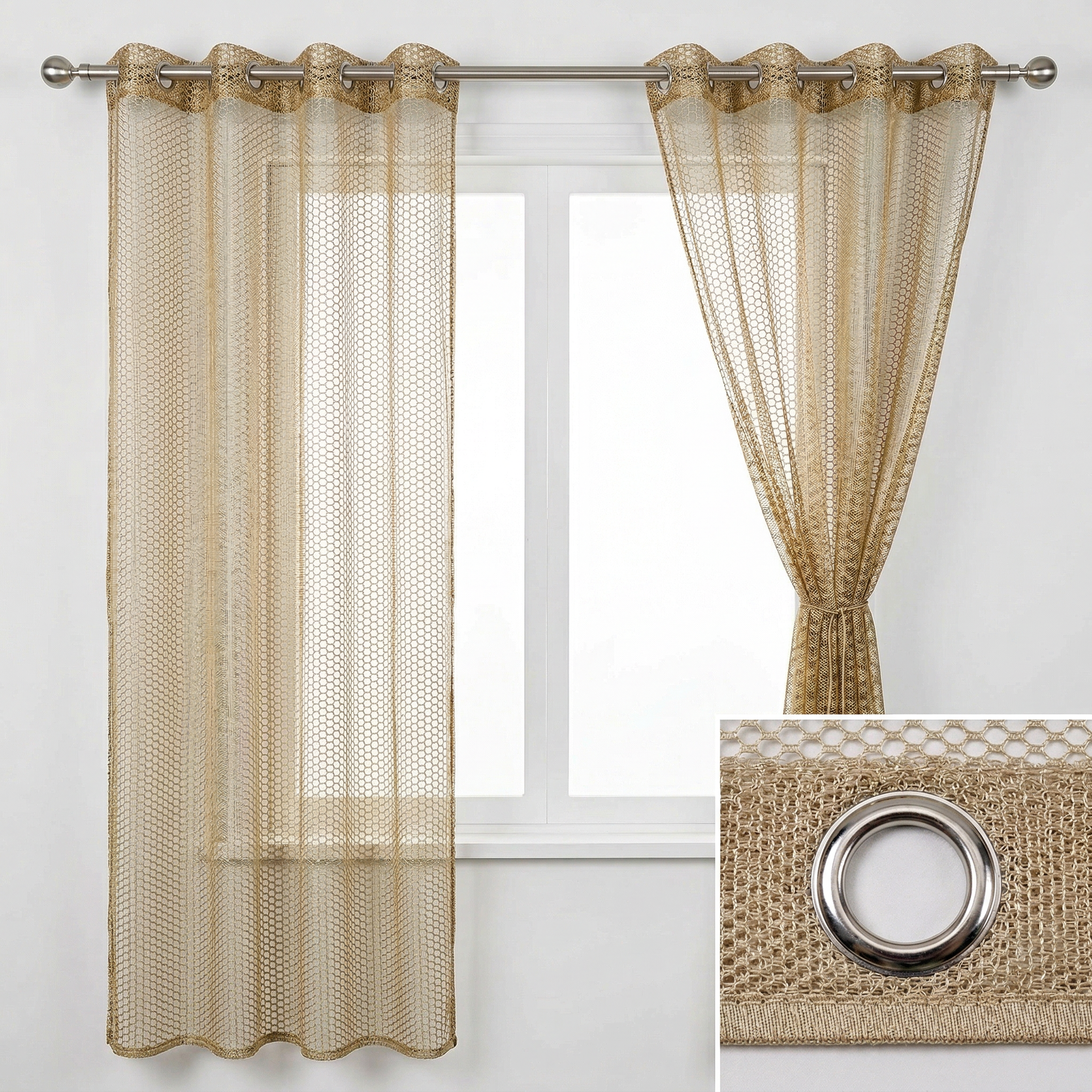 Geometric Open Weave Lattice Net Curtain