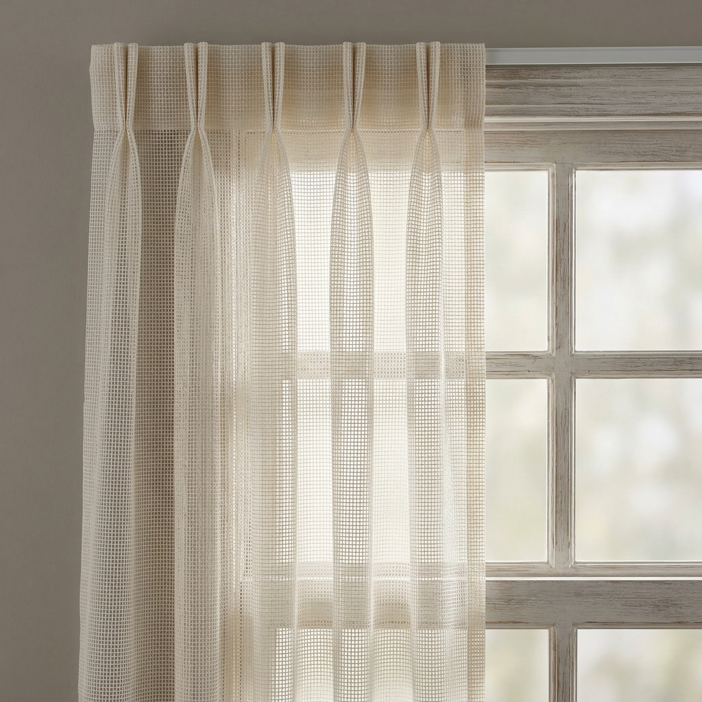 Square Grid Linen Effect Net Curtains