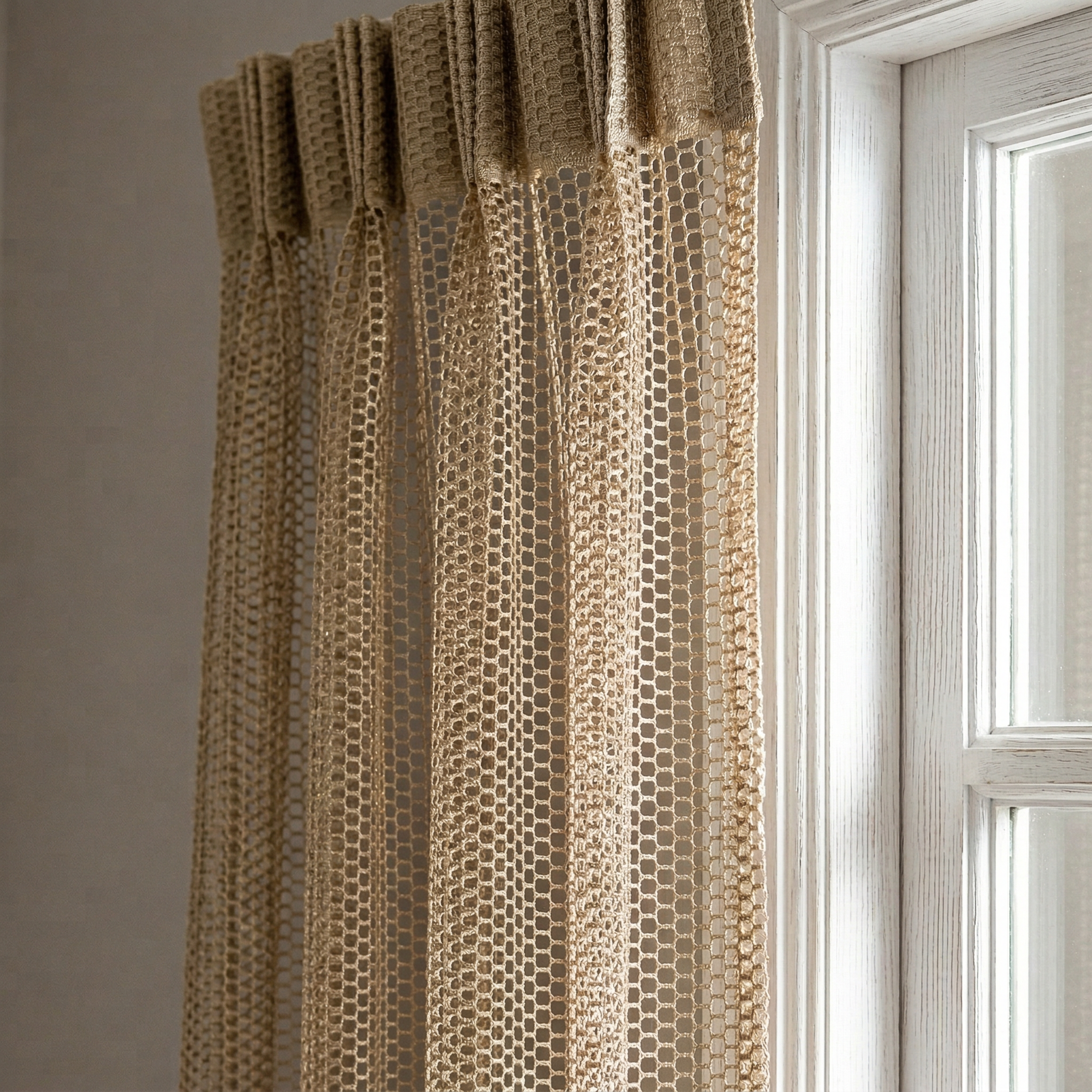Geometric Open Weave Lattice Net Curtain