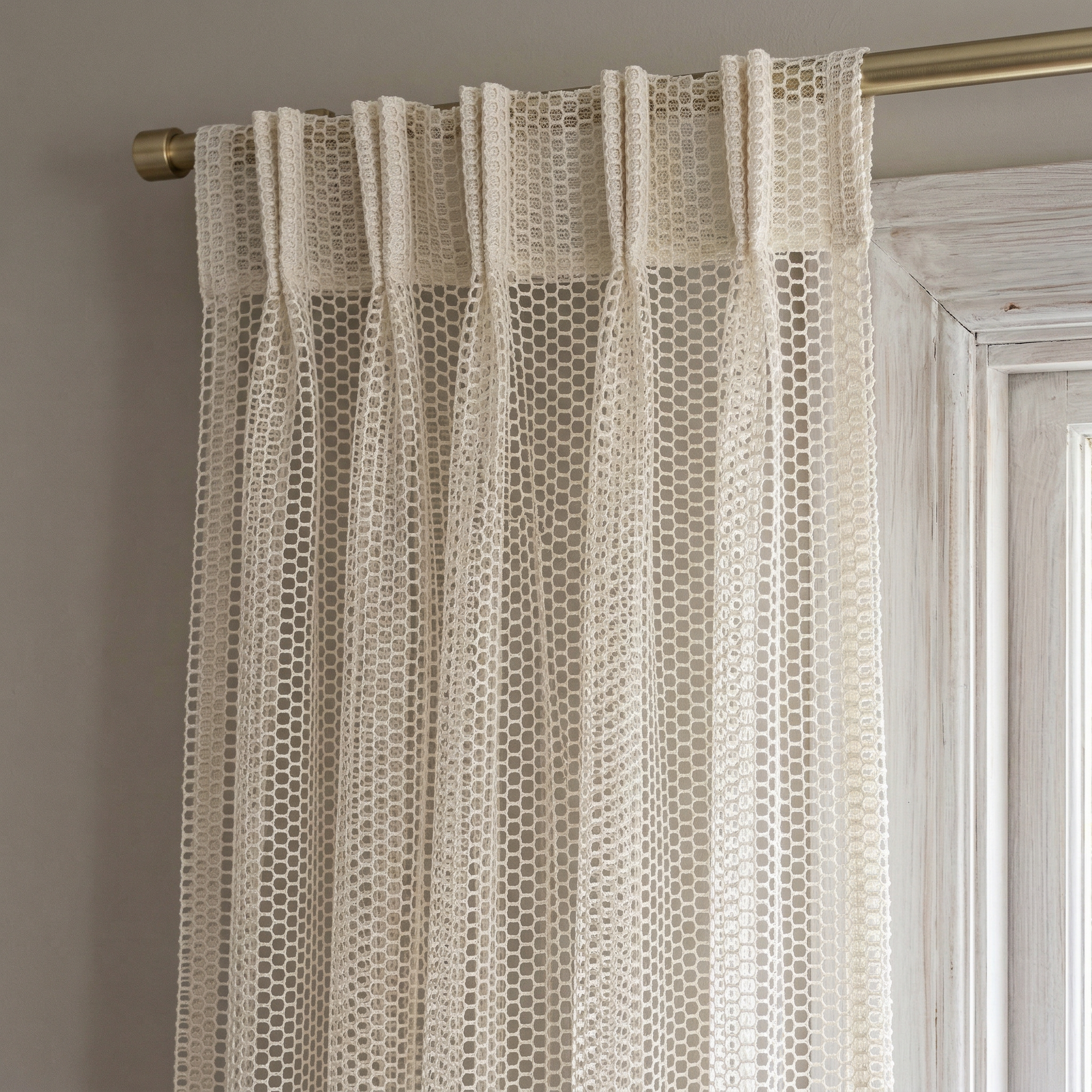 Geometric Open Weave Lattice Net Curtain
