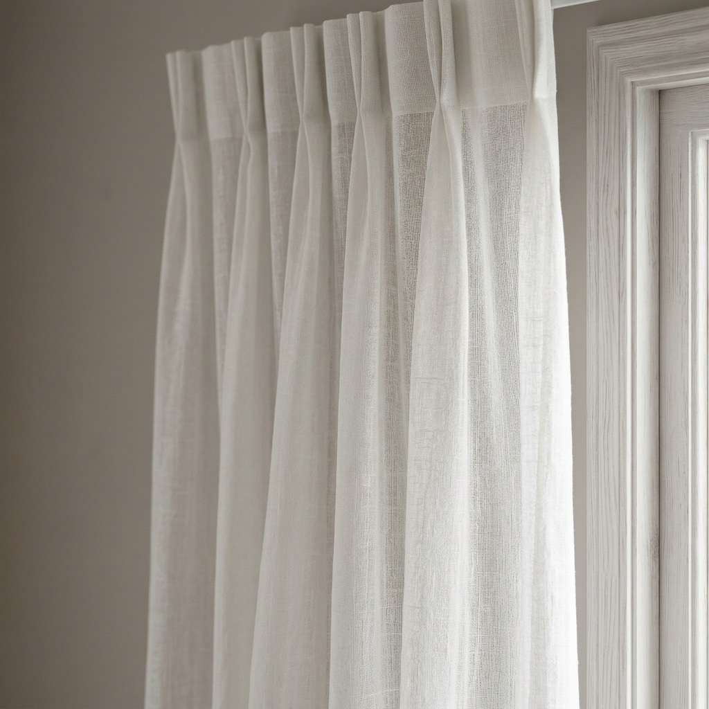White Linen Effect Tulle Curtains