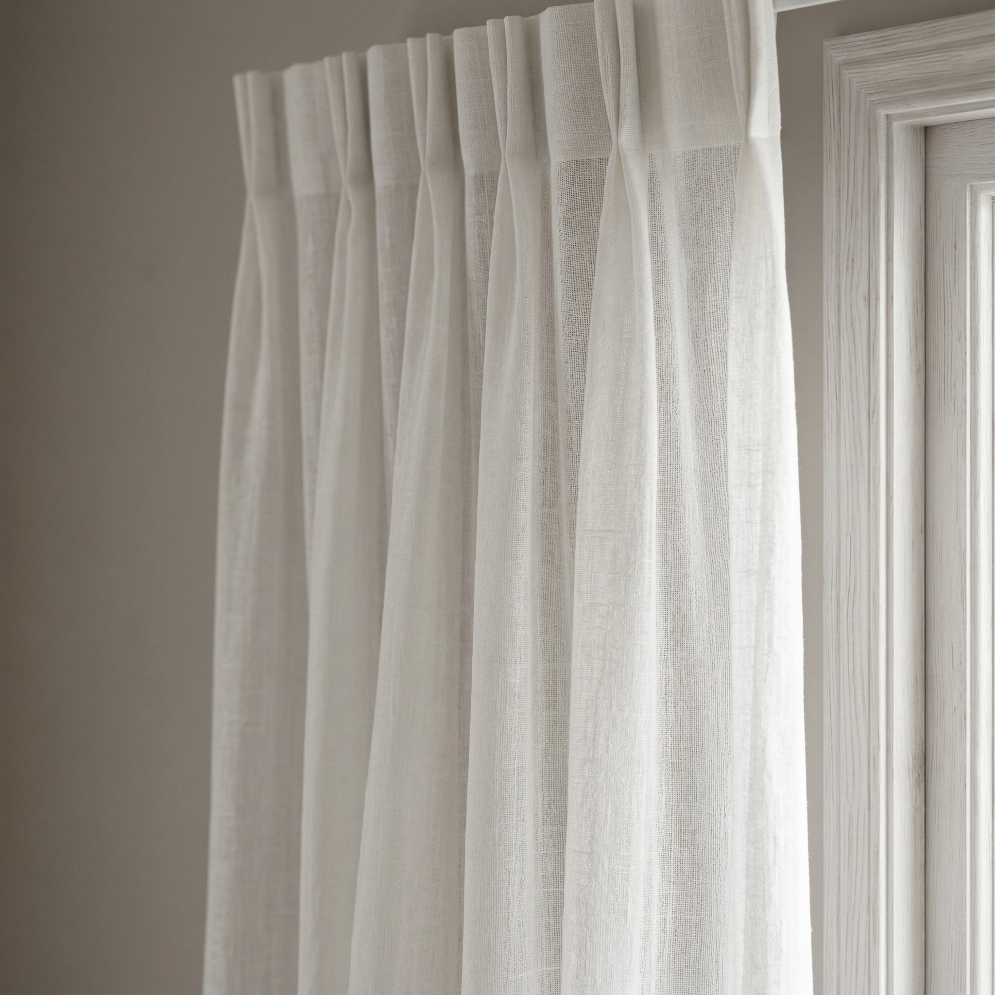 White Linen Effect Tulle Curtains