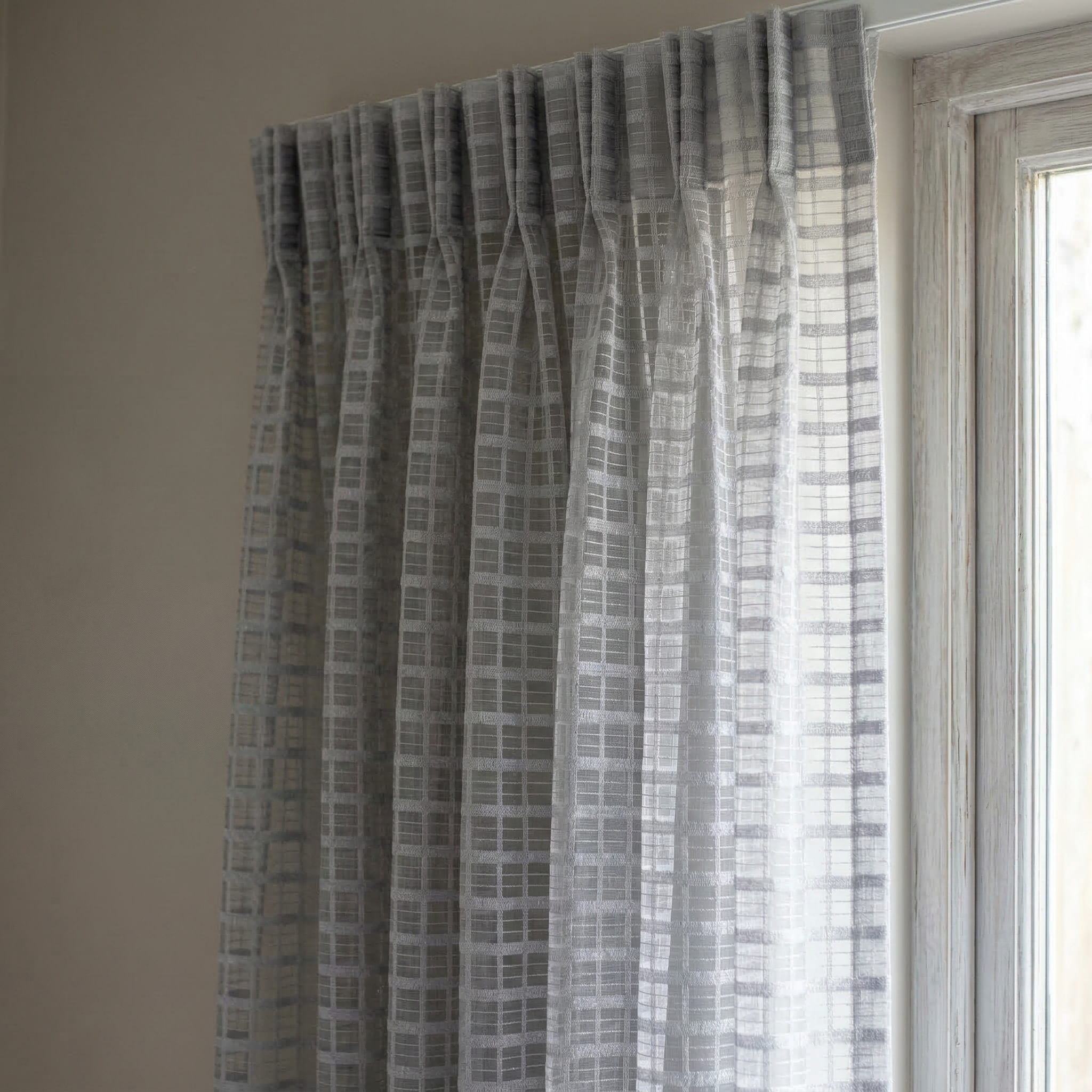 Modern Geometric Net Linen Blend Curtains