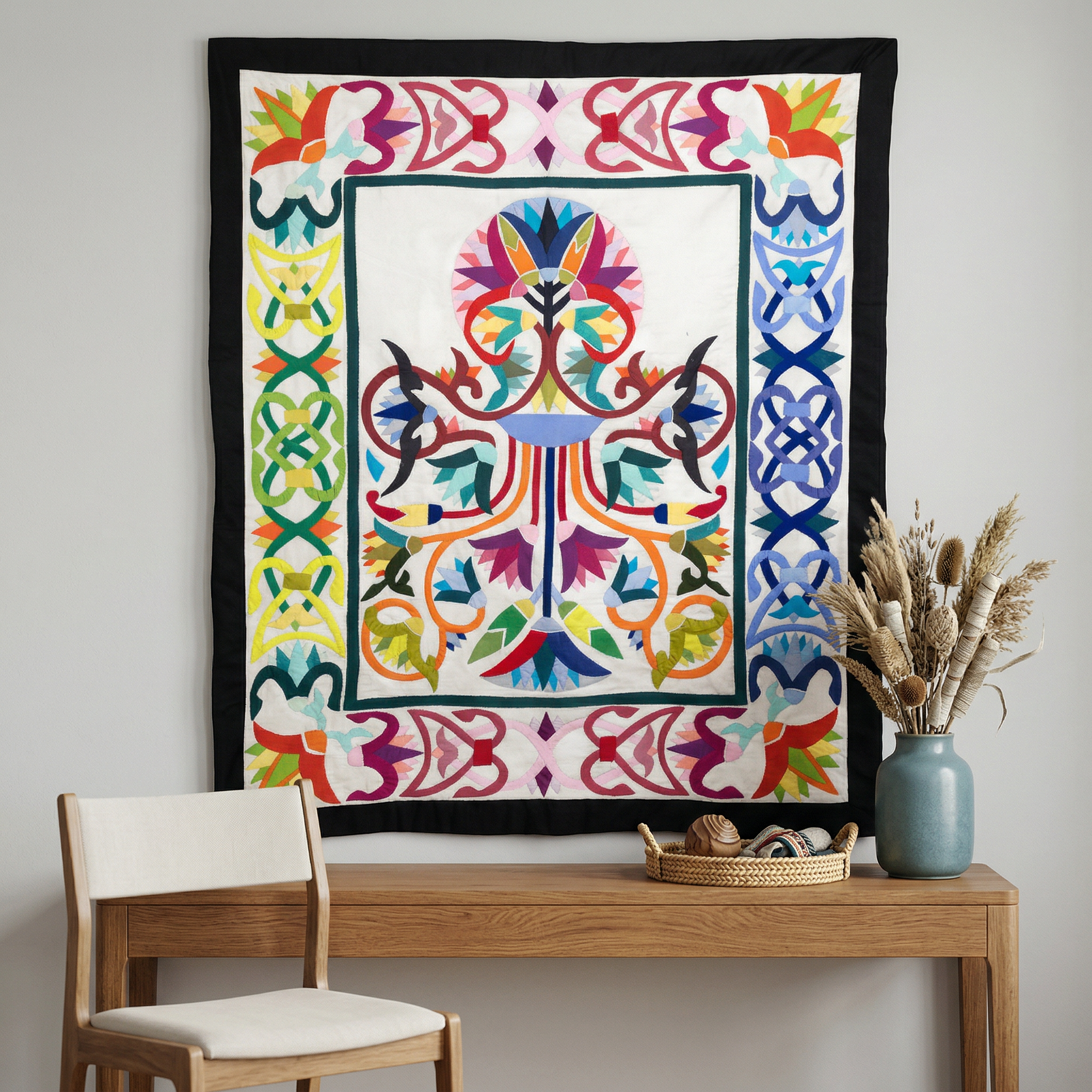 "Modern Folk Art Decorative Patchwork Khayyamian Tapestry