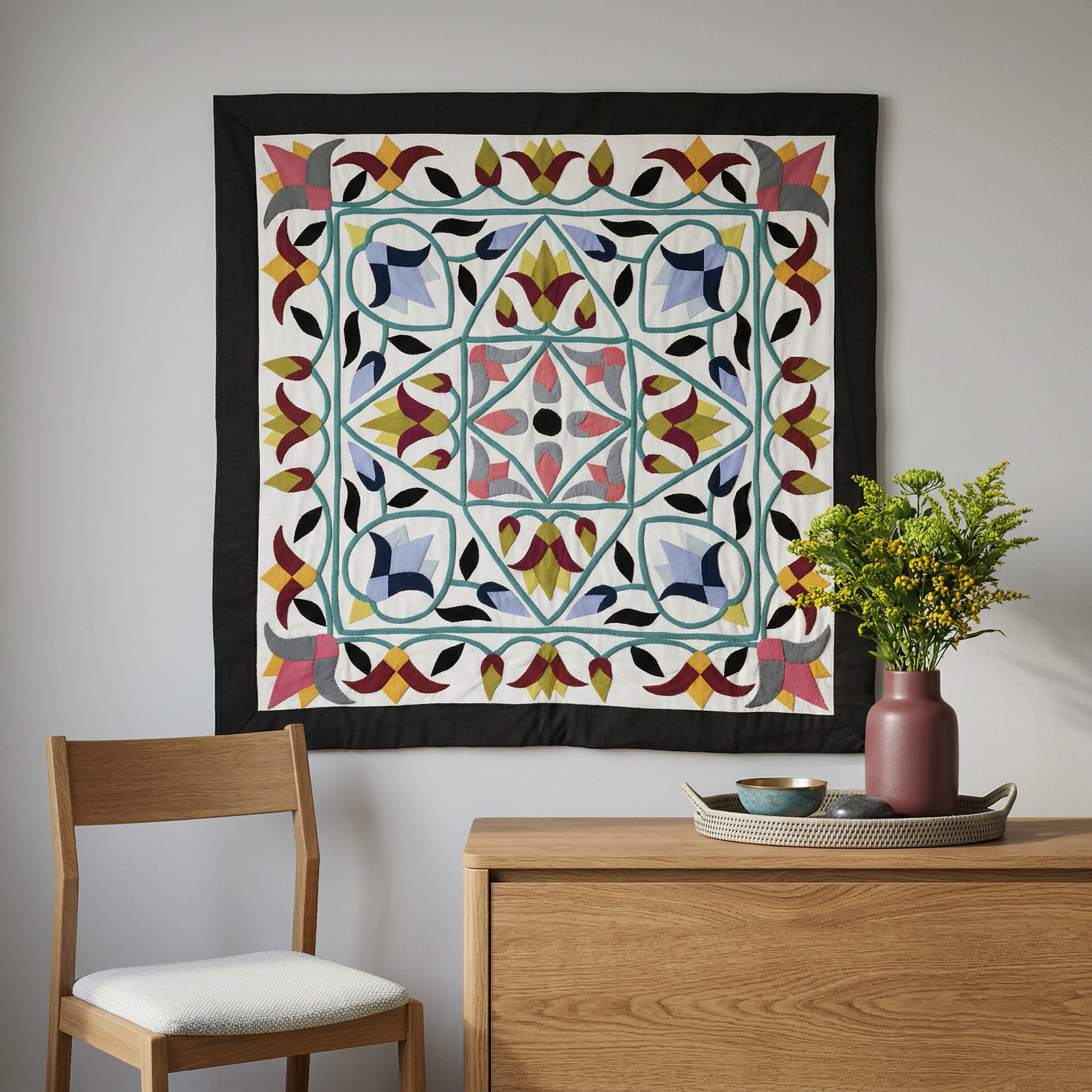 Vibrant Hand-Stitched Patchwork  Khayyamian Tapestry
