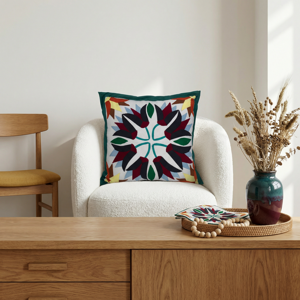 Astonishing Hand-Stitched Lotus Flower Cushion Cover