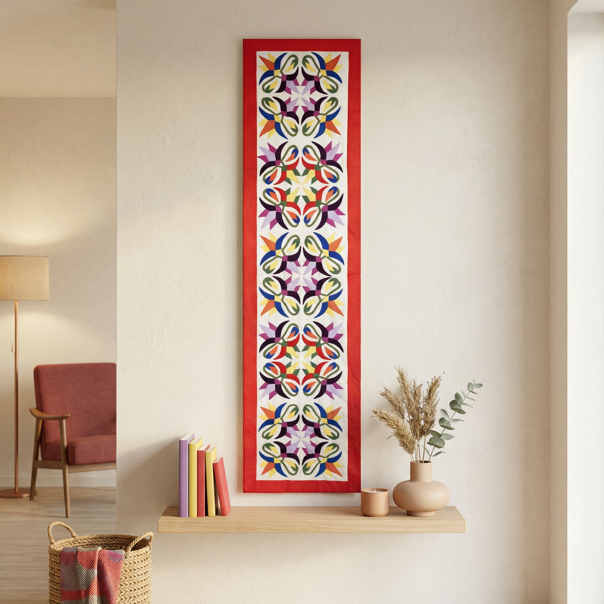 Red Geometrical Patchwork Khayyamian  Tapestry