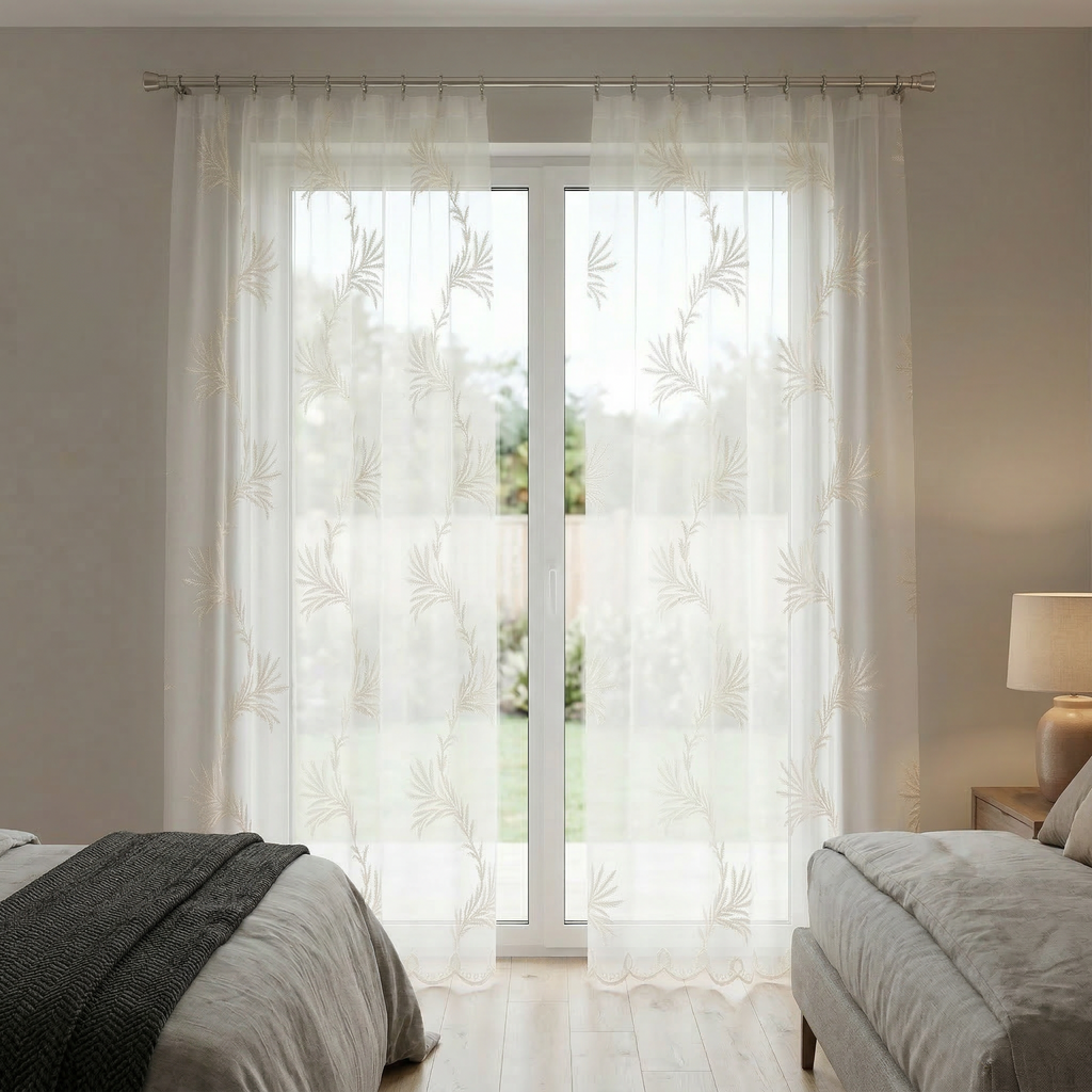 Botanical Leaf Embroidered Voile Curtains