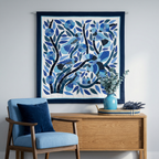 Vibrant  Blue Hand-Stitched Patchwork Khayyamian Tapestry