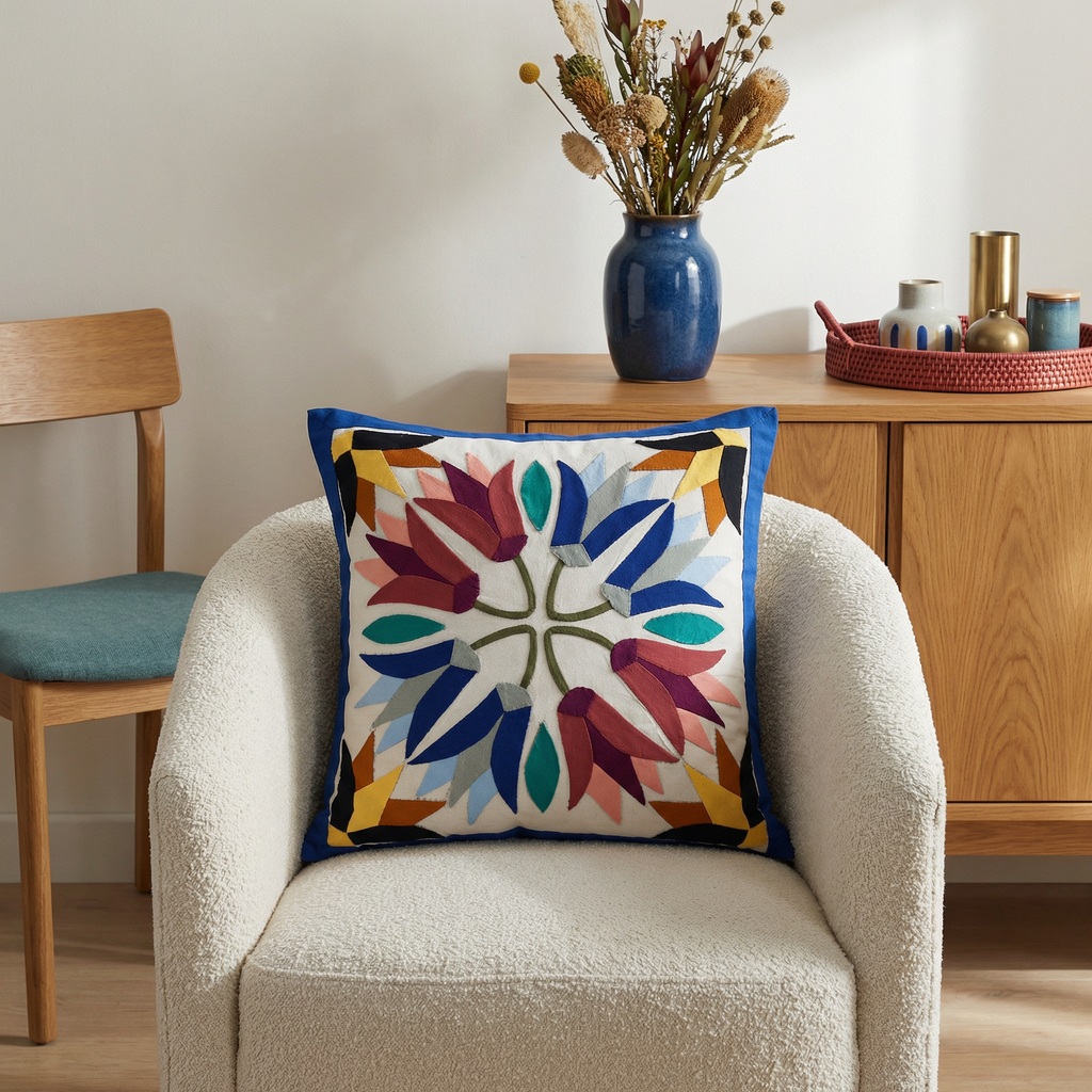 Masterpiece Hand-Stitched Lotus flower Pillowcase Cushion Cover