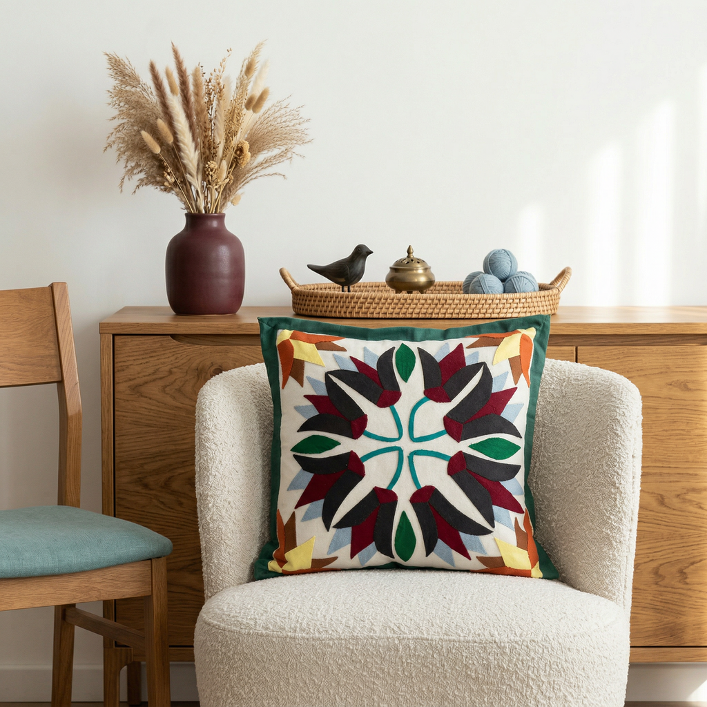 Astonishing Hand-Stitched Lotus Flower Cushion Cover