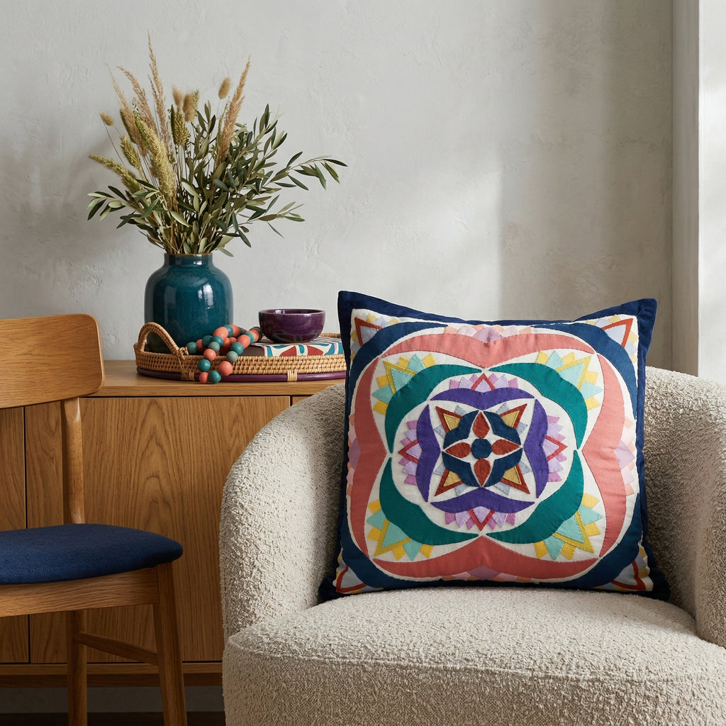 Colorful Geometrical Cotton Patchwork Cushion Cover