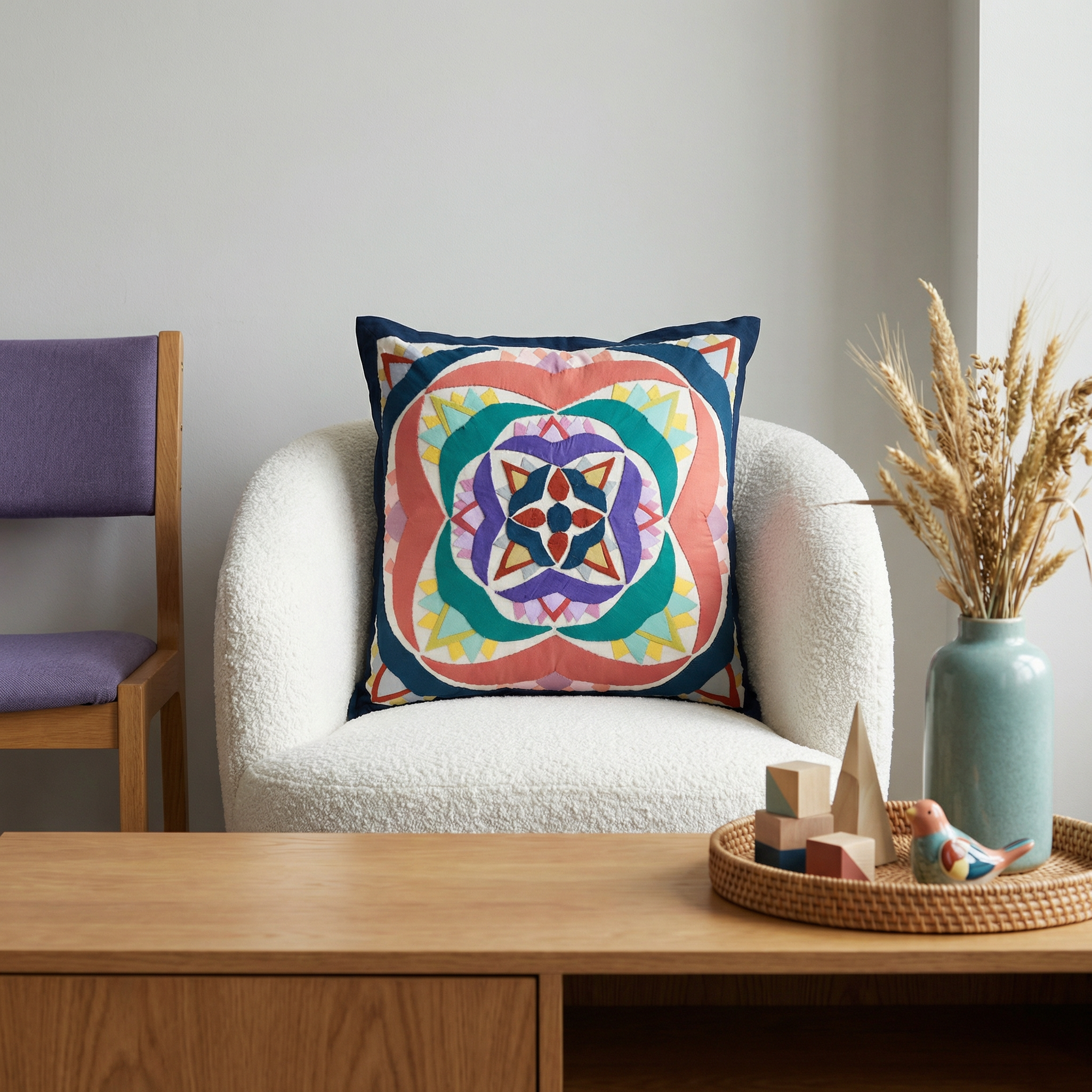 Colorful Geometrical Cotton Patchwork Cushion Cover