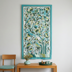 Blue Handmade Birds And Lotus Patchwork Khayyamian Tapestry