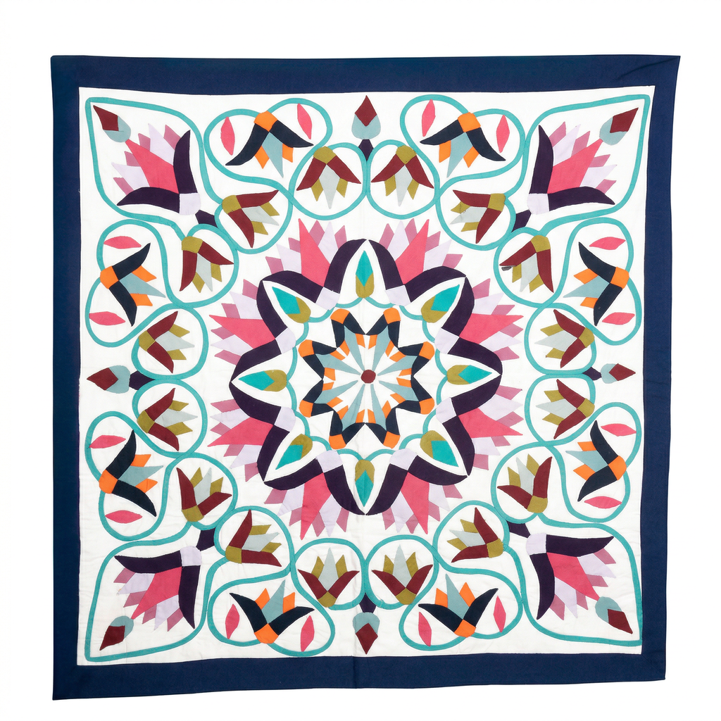 "Vibrant Appliqué Floral & Geometric Patchwork Khayyamian Tapestry