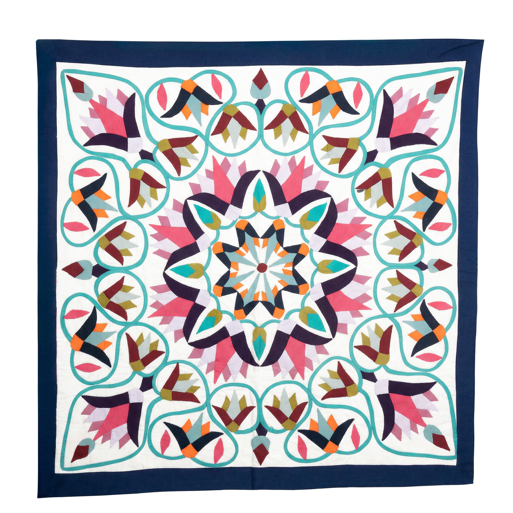 "Vibrant Appliqué Floral & Geometric Patchwork Khayyamian Tapestry