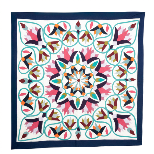 "Vibrant Appliqué Floral & Geometric Patchwork Khayyamian Tapestry