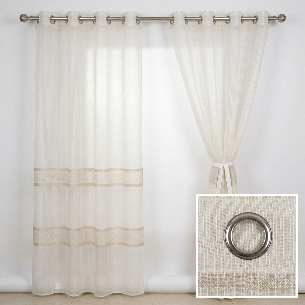 Evelyn Cream Textured Stripe Voile Curtains